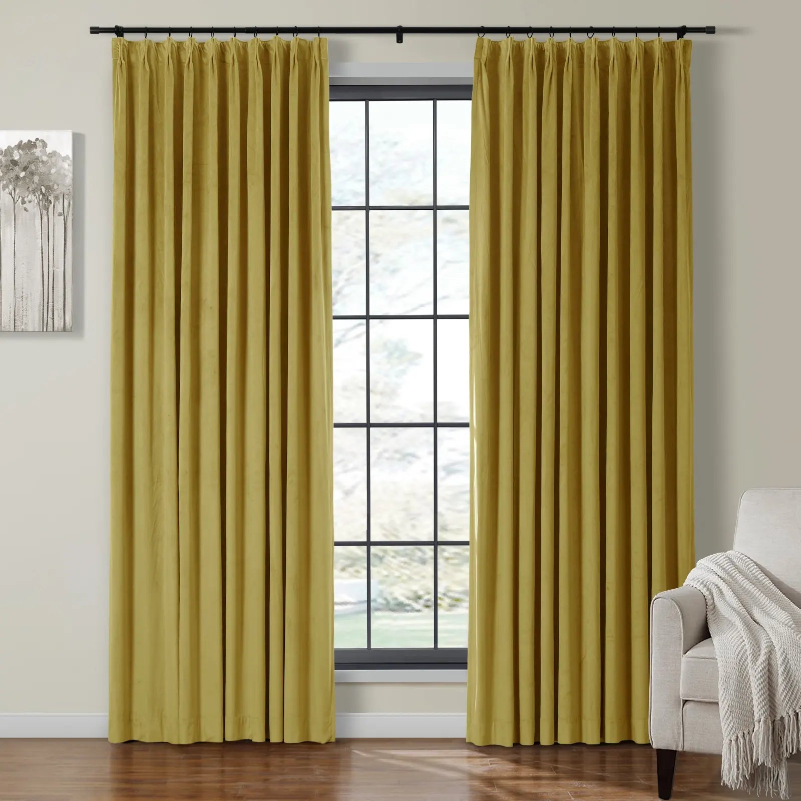 Luxury Velvet Pinch Pleat Thermal Blackout Curtains - Insulated Drapes for Bedroom & Living Room - Noise Reducing & Energy Efficient Window Treatments