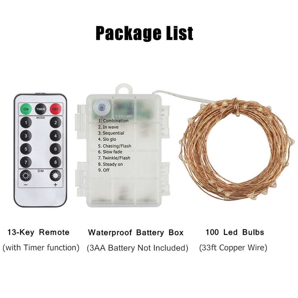 ER CHEN 100 LED Fairy Lights - 33ft Battery Operated Waterproof String Lights with Remote & Timer, 8 Lighting Modes, Copper Wire for Indoor/Outdoor Decor (Pink) - Perfect for Bedroom, Wedding, Party, Garden, Christmas Tree Decoration