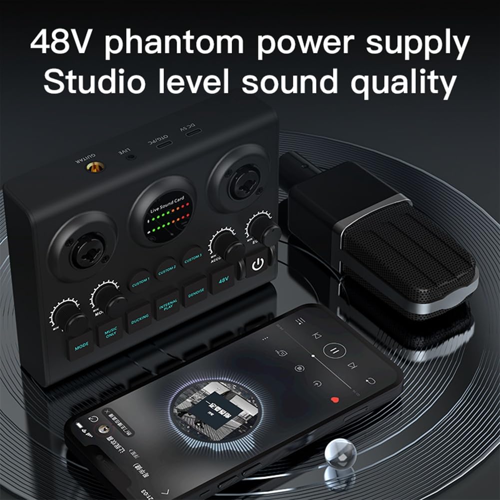 Professional USB Microphone Sound Card - Portable Live Streaming Audio Interface for Singing, Podcasting & Instruments (Ideal for Karaoke, Gaming & Recording Studios)