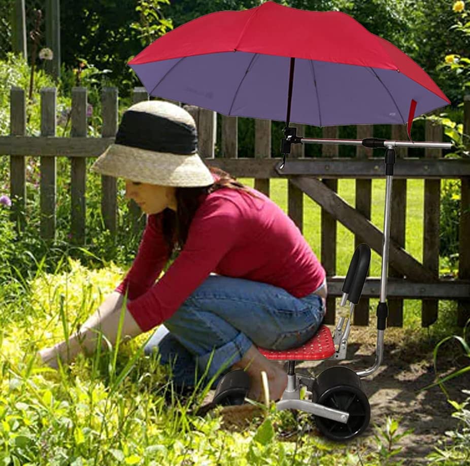 360° Rotatable Rolling Garden Seat with Adjustable Height - Foldable Backrest & Umbrella Holder - Outdoor Gardening Stool for Planting, Weeding & Landscaping - Perfect for Seniors & Garden Enthusiasts in Backyards, Patios & Greenhouses
