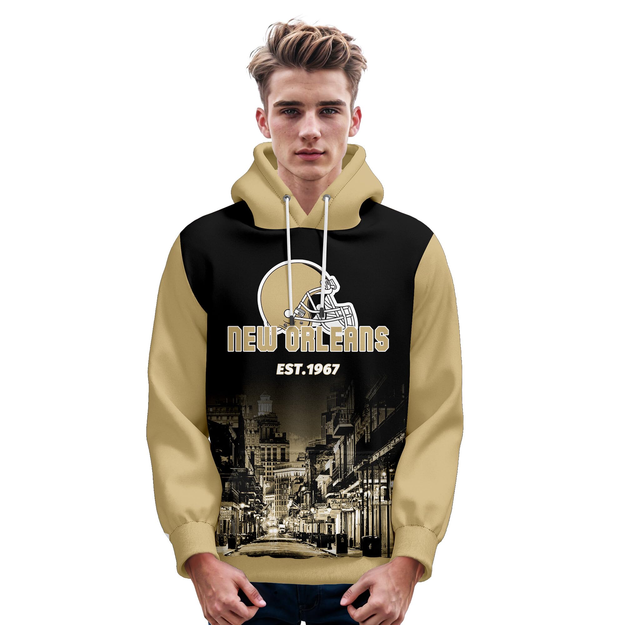 Men's City Night View Football Hoodie - American Football Fan Gift, Hip Hop Pullover Hooded Sweatshirt for Casual Wear & Game Day Outfits