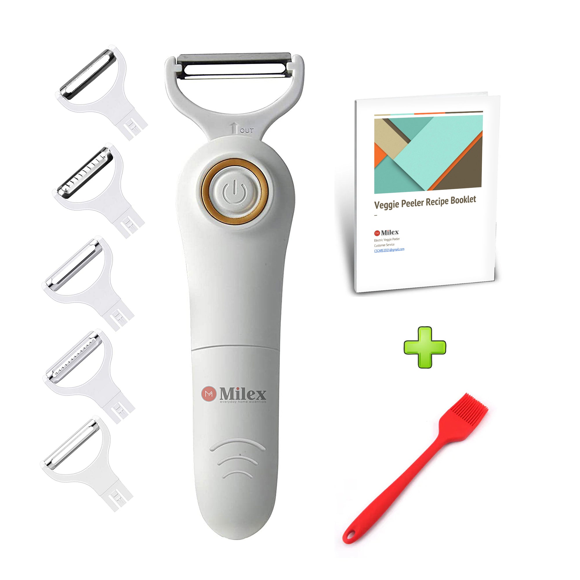 5-in-1 Electric Vegetable Peeler with Recipe Book & Oil Brush - Multi-Function Kitchen Tool for Peeling, Slicing, Grating - Perfect for Potatoes, Carrots, Apples & More