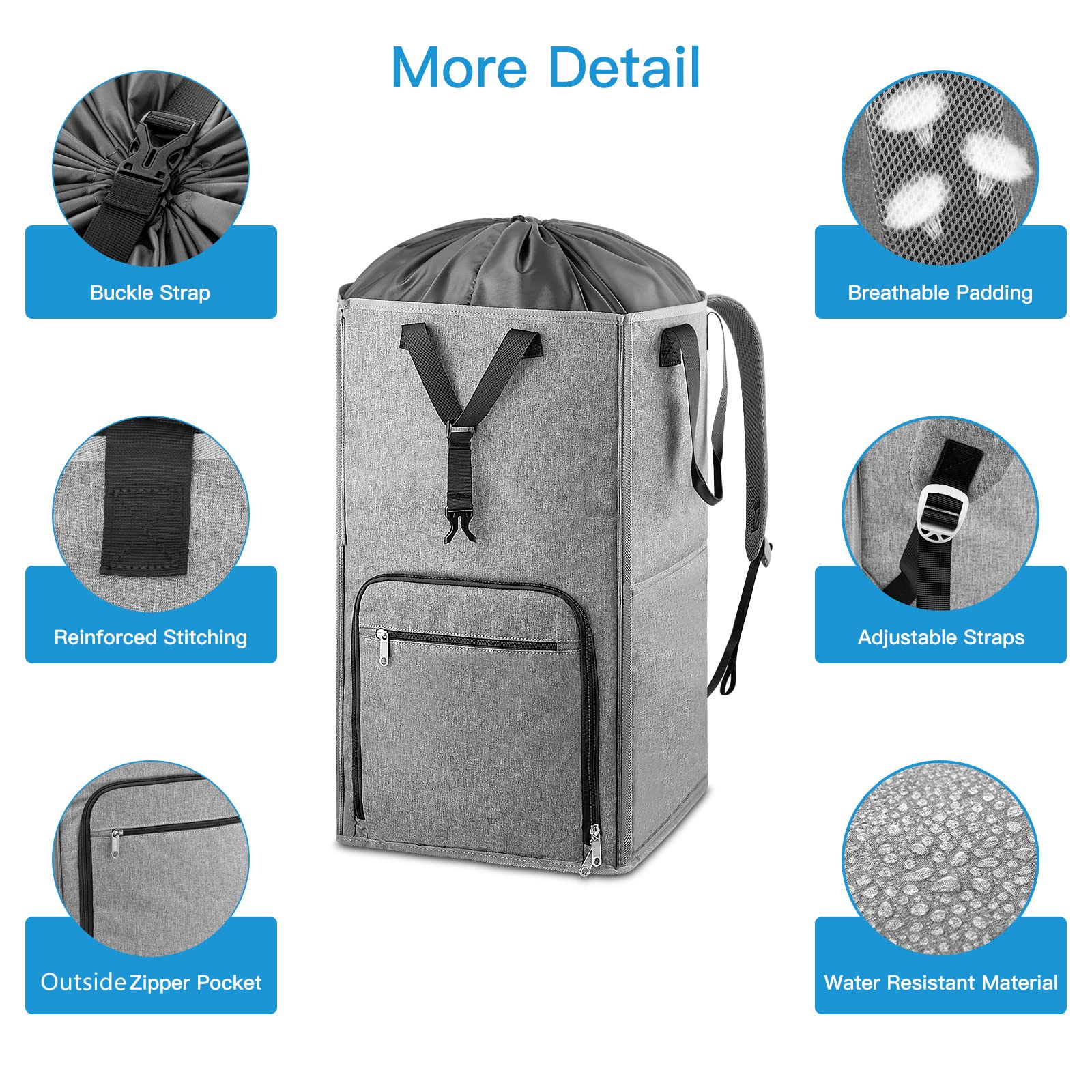 Bukere Extra Large 2-in-1 Laundry Backpack & Hamper Basket - Adjustable Shoulder Straps for College Dorm, Apartment & Travel - Freestanding Laundry Bag for Laundromat, Camping & Gym Use