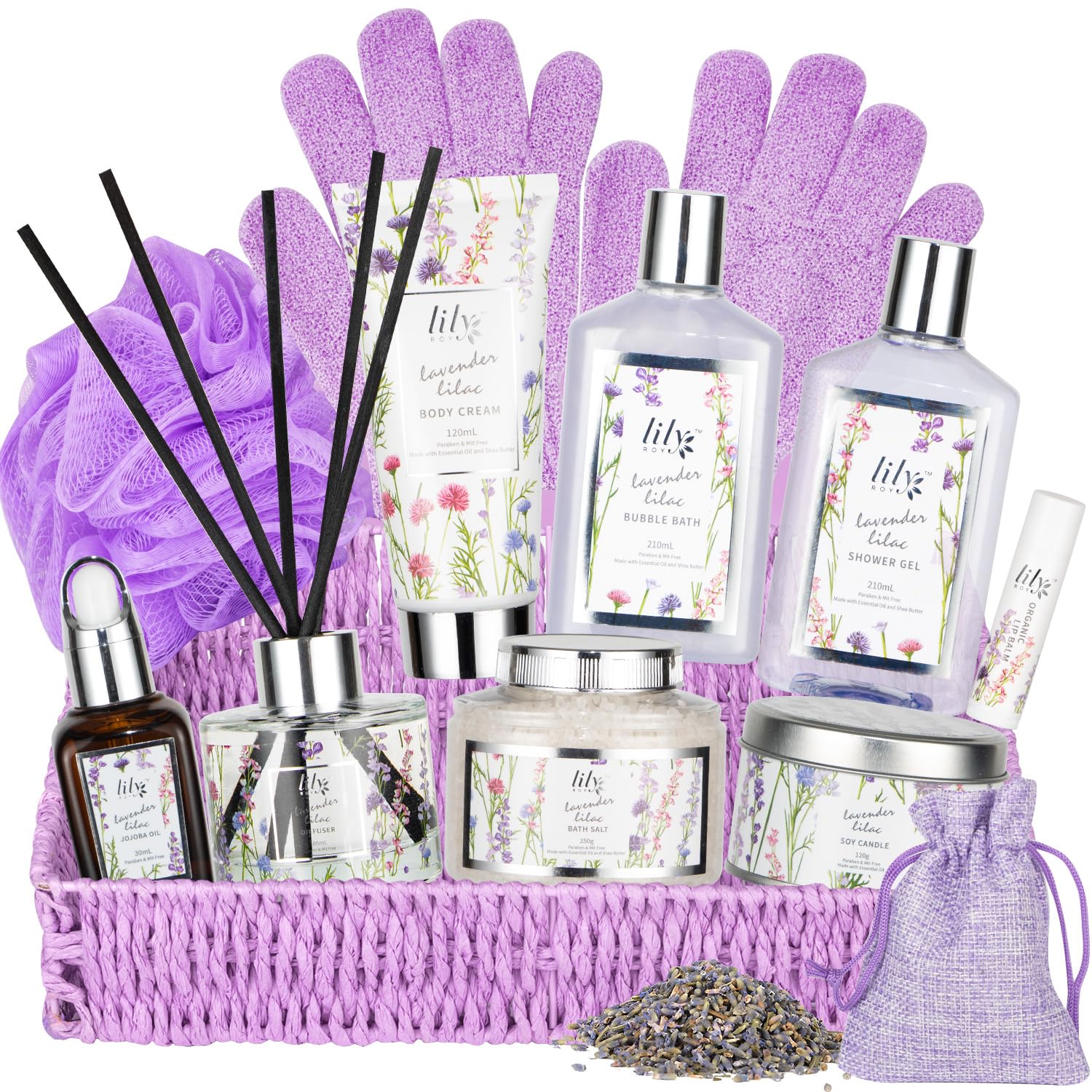 Lavender Spa Gift Set for Women - Relaxing Bath & Body Gift Basket with Essential Oils, Bath Bombs & More - Perfect for Valentine's Day, Mother's Day, Birthday & Christmas Gifts - Ideal for Home Spa Nights, Self-Care Routines & Pampering Mom