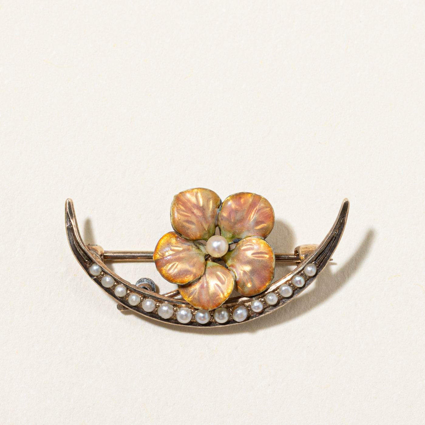 Victorian Style Crescent Moon Flower Seed Pearl Brooch Pin - Vintage Inspired Jewelry for Weddings, Prom, Bridal Accessories & Special Occasions