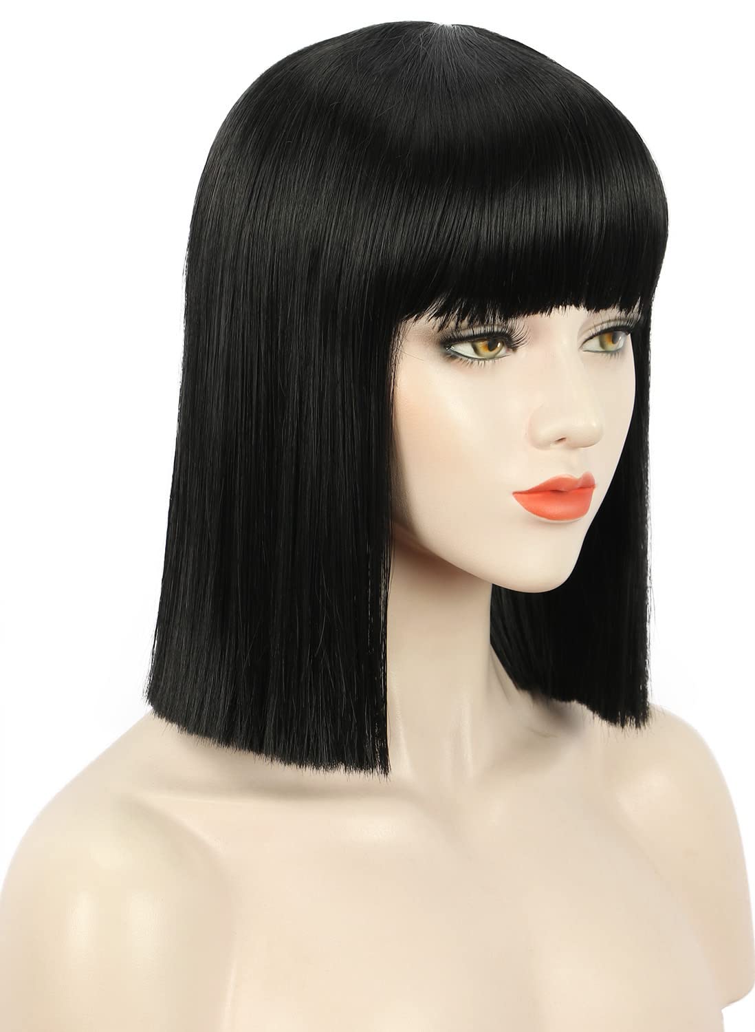 Karlery Straight Short Hair Bob Wig with Flat Bangs - Synthetic Wig for Women, Natural Look Like Real Hair (Black) - Perfect for Cosplay, Halloween, Daily Wear & Fashion Styling