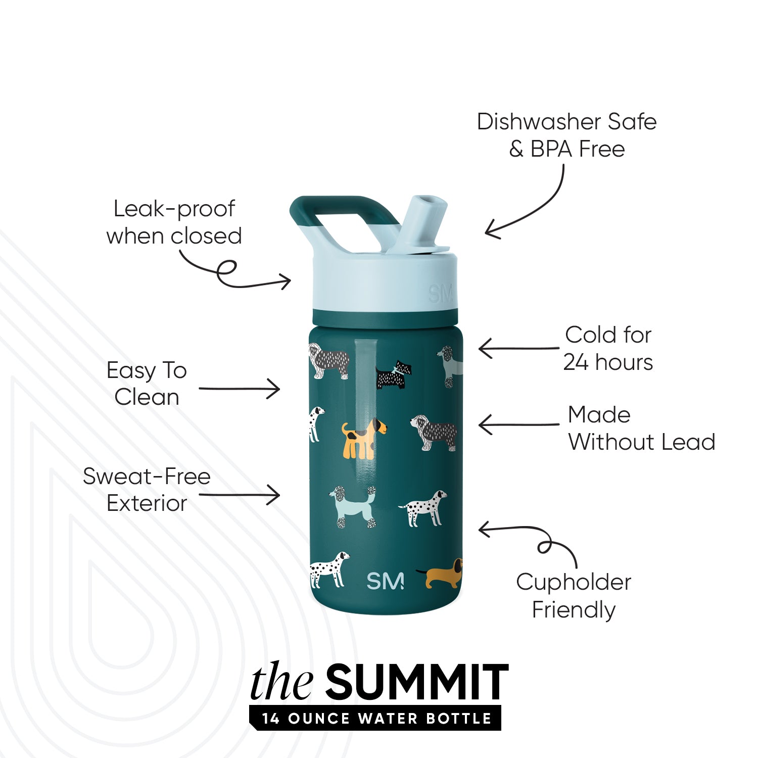 Summit Kids Water Bottle with Straw Lid - BPA Free, Leak Proof, 12oz Insulated Stainless Steel Bottle for School, Sports & Outdoor Activities