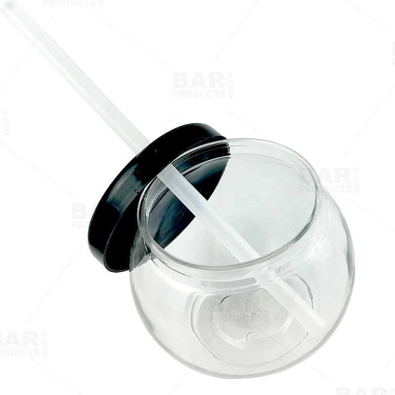 BarConic® 20oz Clear Plastic Fishbowl Cup with Lid & Straw - Perfect for Parties, Cocktails, and Fun Drinks at Home or Events
