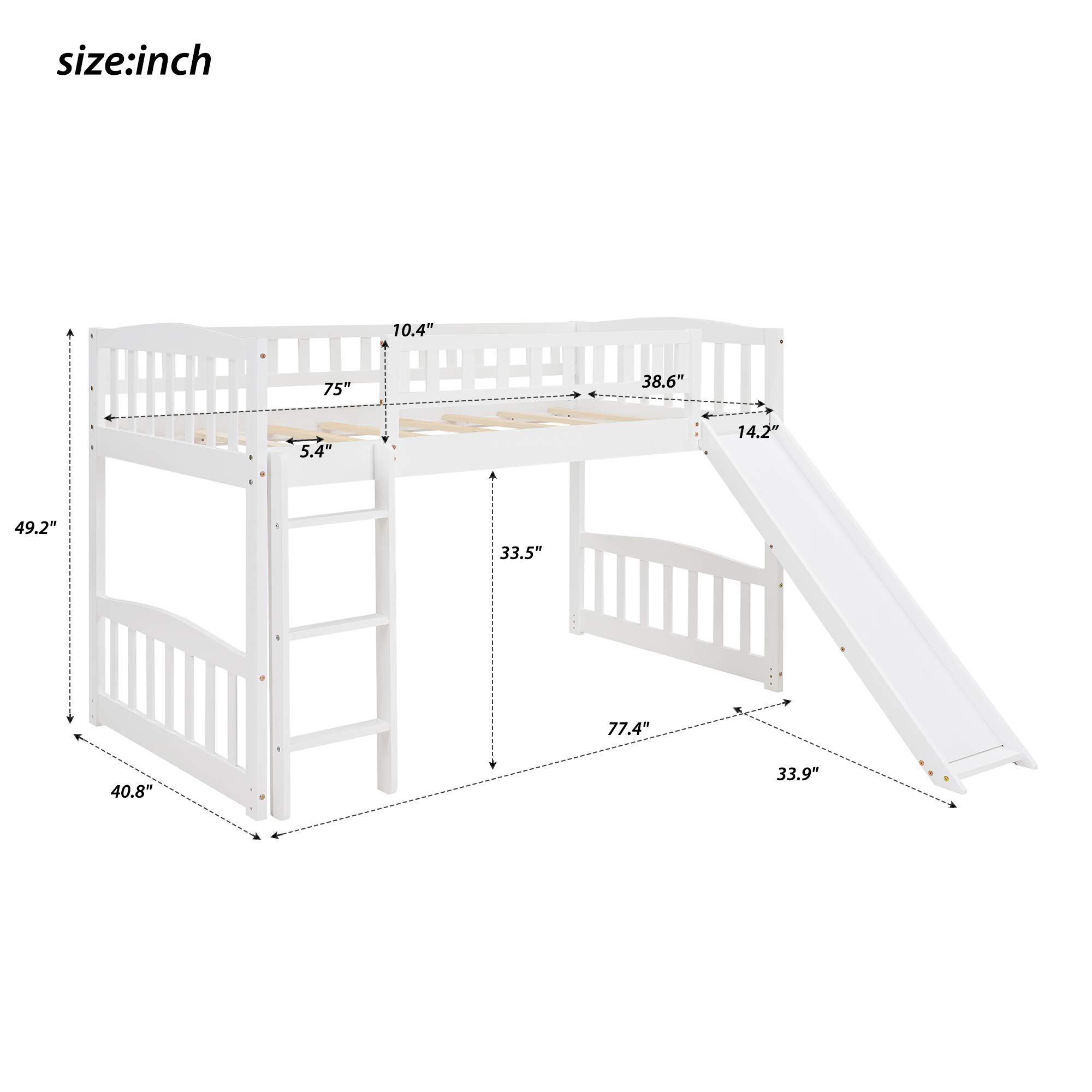 **Space-Saving Twin Loft Bed for Kids & Teens - White Loft Bed Frame with Reversible Slide & Safety Rail Ladder - Perfect for Small Bedrooms, Guest Rooms & Dorm Rooms**