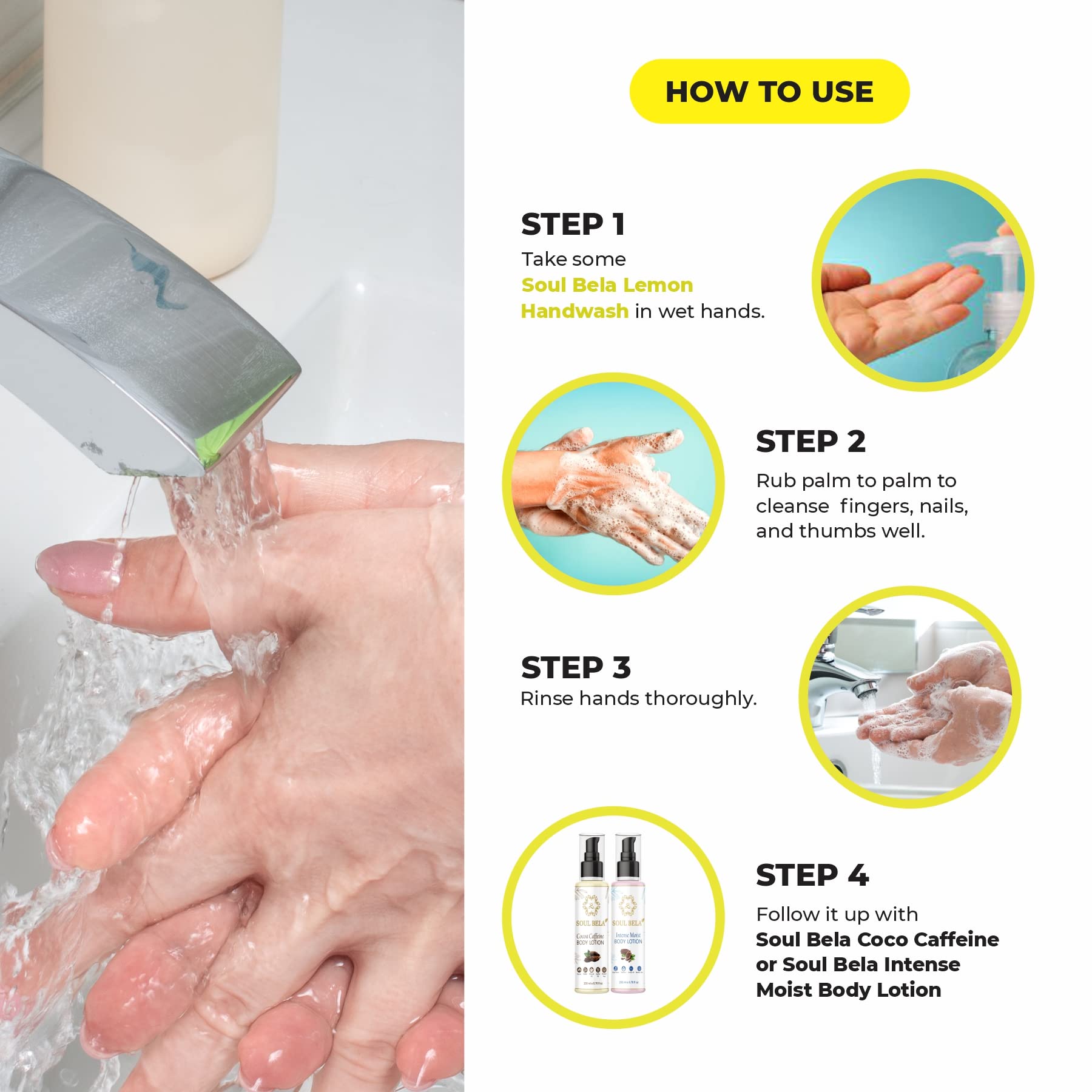 Soul Bela Mint Lemon Hand Wash with Lemon Extract & Mint - Antibacterial & Moisturizing for Soft Hands - 300ml (Pack of 1) | Perfect for Kitchen, Bathroom & Office Use