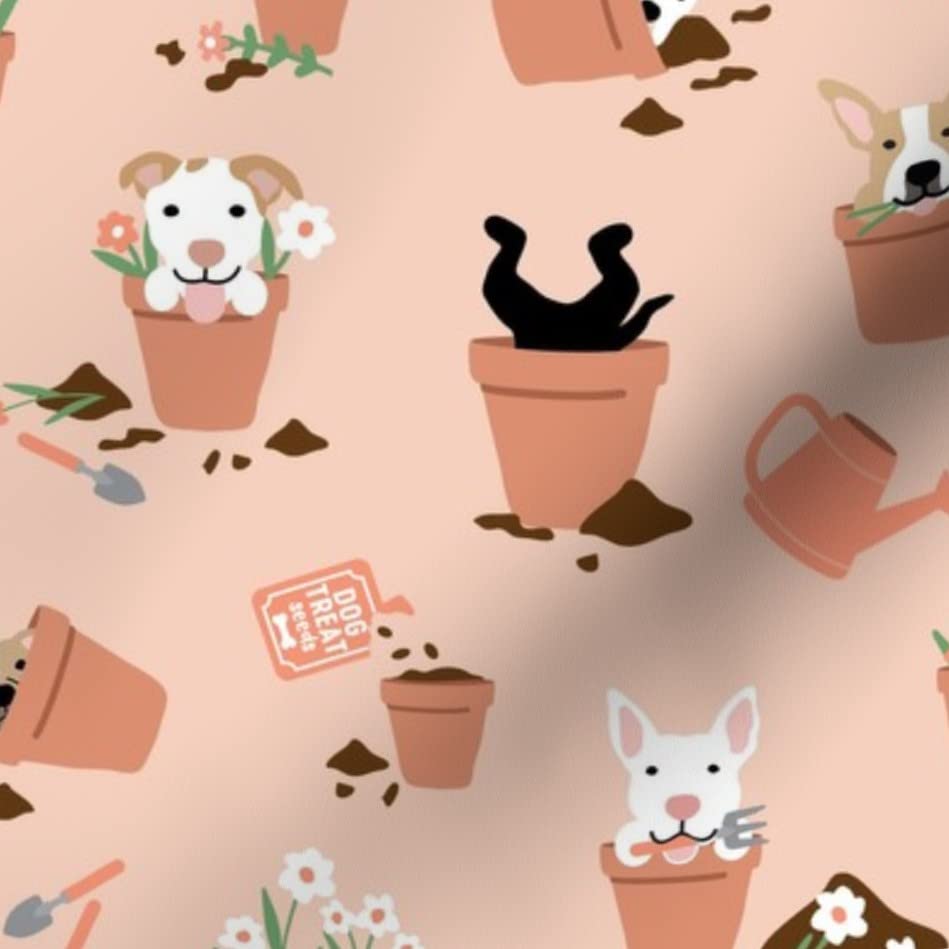 Garden Peach Flowers Dog Print Velvet Fabric by The Yard - Spring Decor & Upholstery