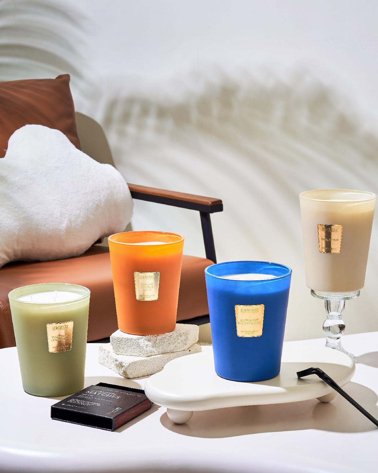 **M&SENSE Mahogany Sandalwood Scented Candles – 35oz Extra Large 3-Wick Natural Soy Candle, 150 Hours Long-Lasting & Clean Burning, Glass Jar Home Fragrance – Perfect for Relaxation, Gifts for Women & Men**    *(Use Scenes: Ideal for living rooms, bedrooms, yoga spaces, and romantic dinners – creates a warm, soothing ambiance.)*
