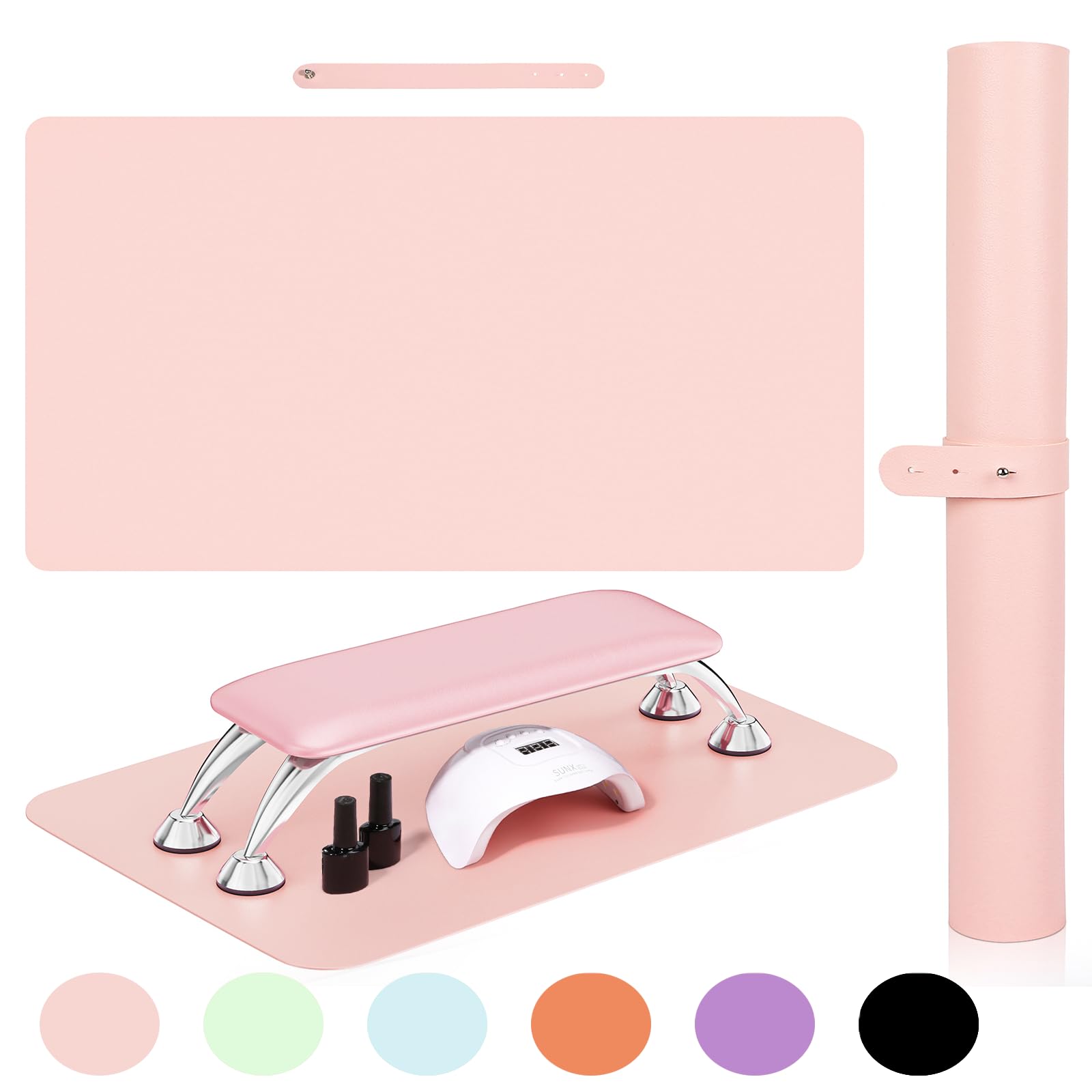 Premium SHIMIDO Nail Art Table Mat - Soft Microfiber Leather Hand Rest Pad for Nail Technicians & DIY Manicures | Non-Slip Workstation Mat for Salon, Home & Professional Use (Pink)