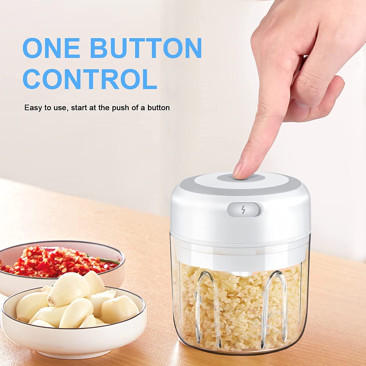 Electric Mini Garlic Chopper & Food Processor - Cordless USB Rechargeable Vegetable Chopper, Onion Mincer, Meat Grinder for Kitchen - Perfect for Chopping Vegetables, Peppers, Onion, Making Baby Food, Seasonings & Nuts (BPA-Free) - Ideal for Home Cooking, Meal Prep & Small Kitchen Appliances