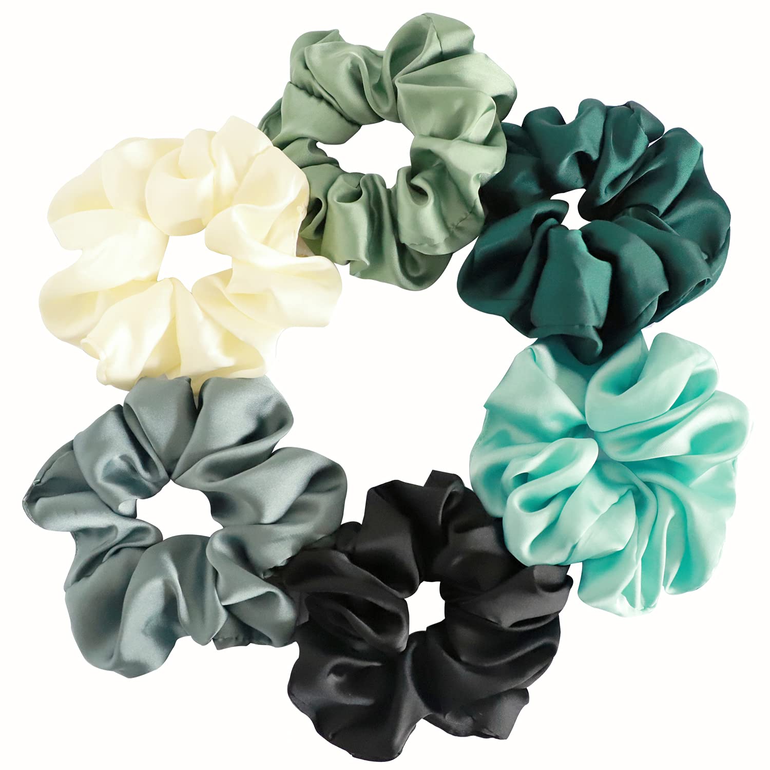 6-Piece Satin Silk Scrunchies for Women - Soft Hair Ties & Ponytail Holders That Don't Damage Hair - Perfect for Workouts, Office, and Everyday Use