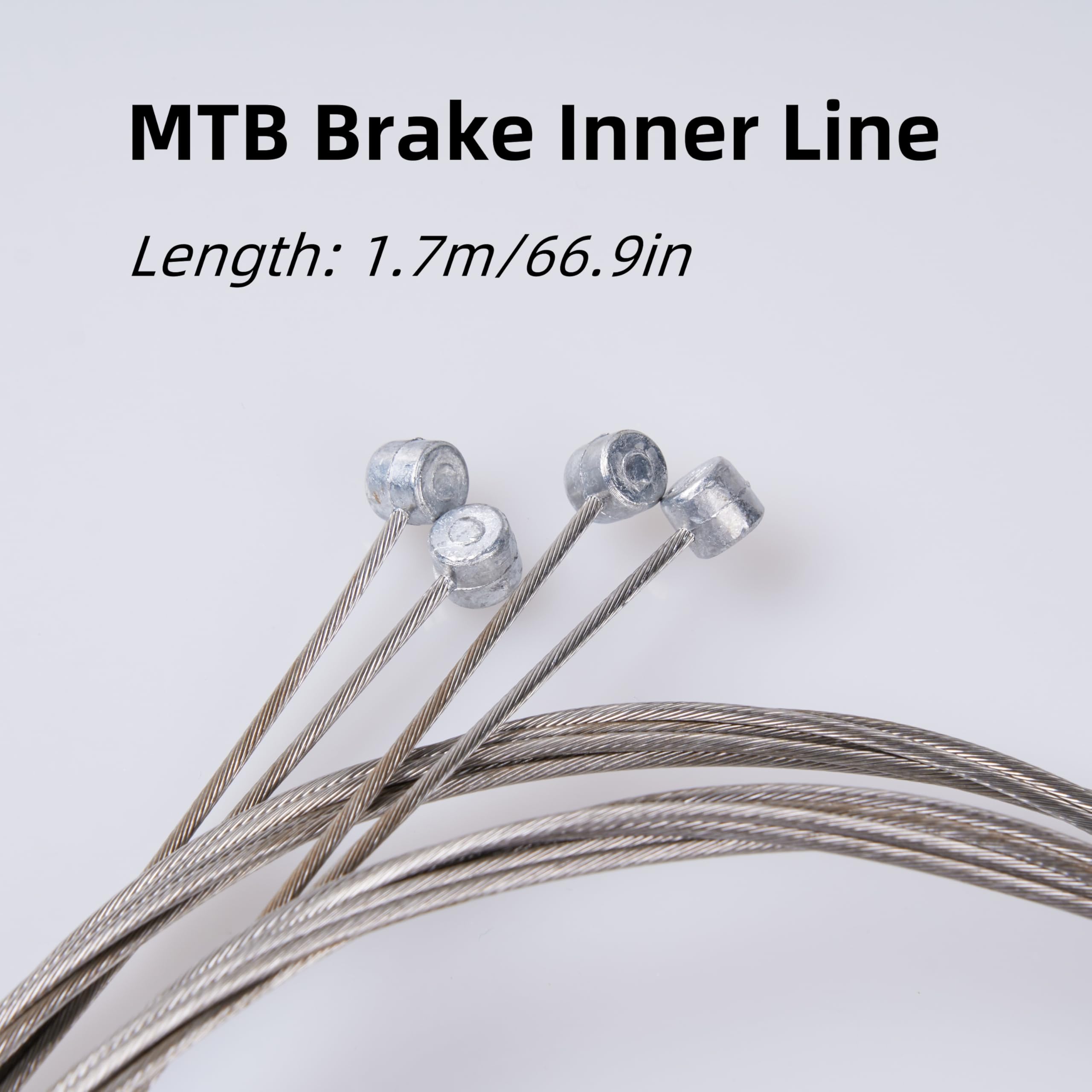 Premium Stainless Steel Bike Brake Cables Set for MTB & Road Bikes - 1.7M Length with Free Cable End Crimps Kit (4pcs) - Durable Brake Cord Core for Smooth Stopping - Perfect for Mountain Biking, Commuting & Road Cycling
