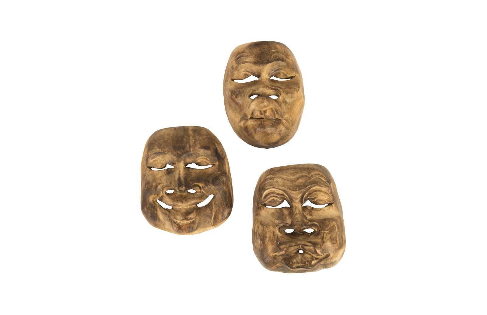 Premium Teak Wood Alue Masks - Set of 3 Handcrafted Face Coverings for Home Decor, Wall Art & Cultural Displays - Perfect for Living Room, Bedroom or Office Decorations