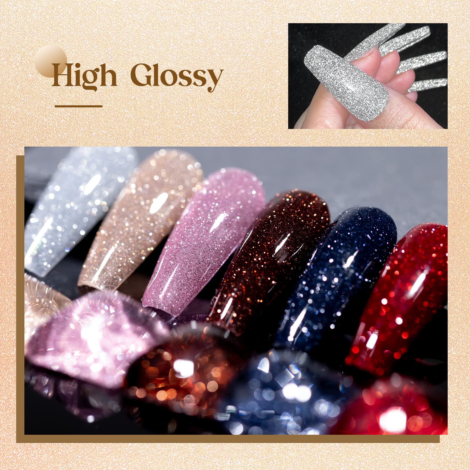 MIZHSE Reflective Glitter Gel Nail Polish Set - 10ml Shimmery UV LED Soak Off Nail Art Varnish with Sparkly Shine | DIY Manicure Kit for Home Salon, Party & Special Occasions