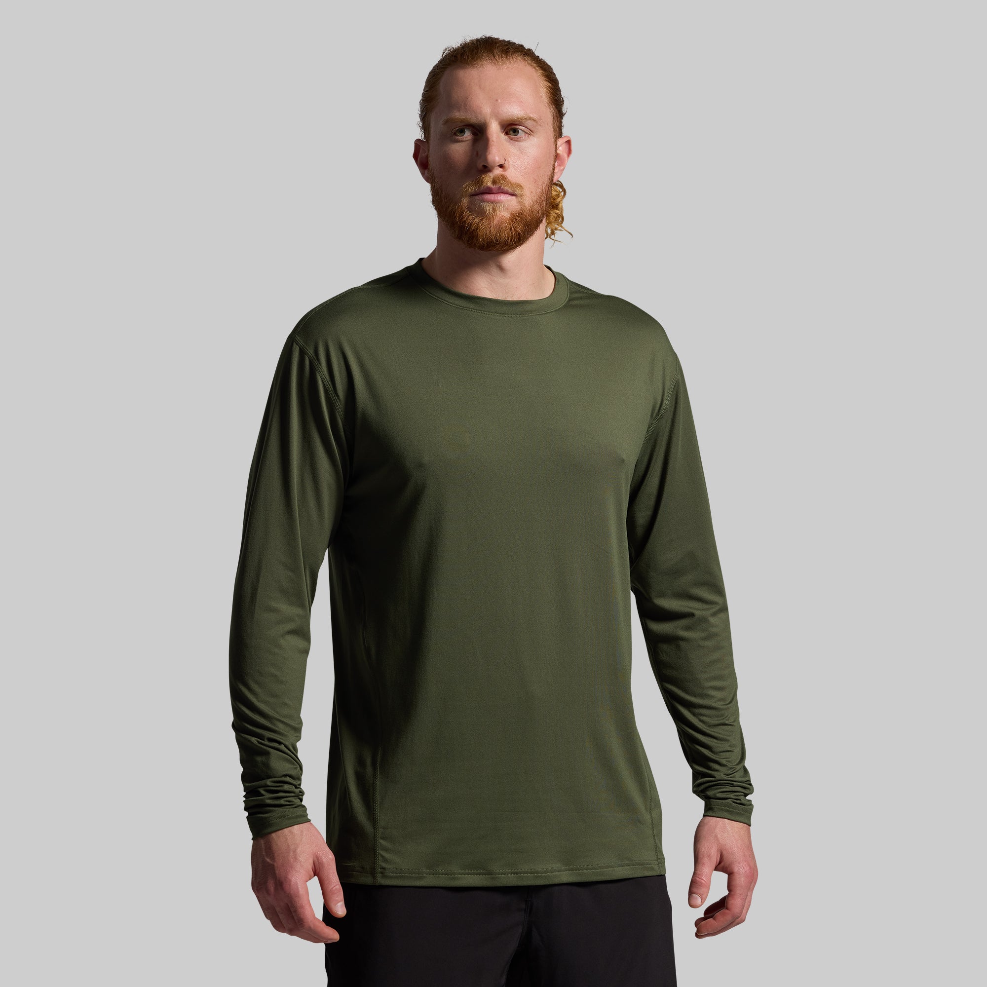 Tactical Green Athleisure Long Sleeve Crew - Comfortable Workout & Casual Wear for Gym, Yoga, Running & Everyday Use