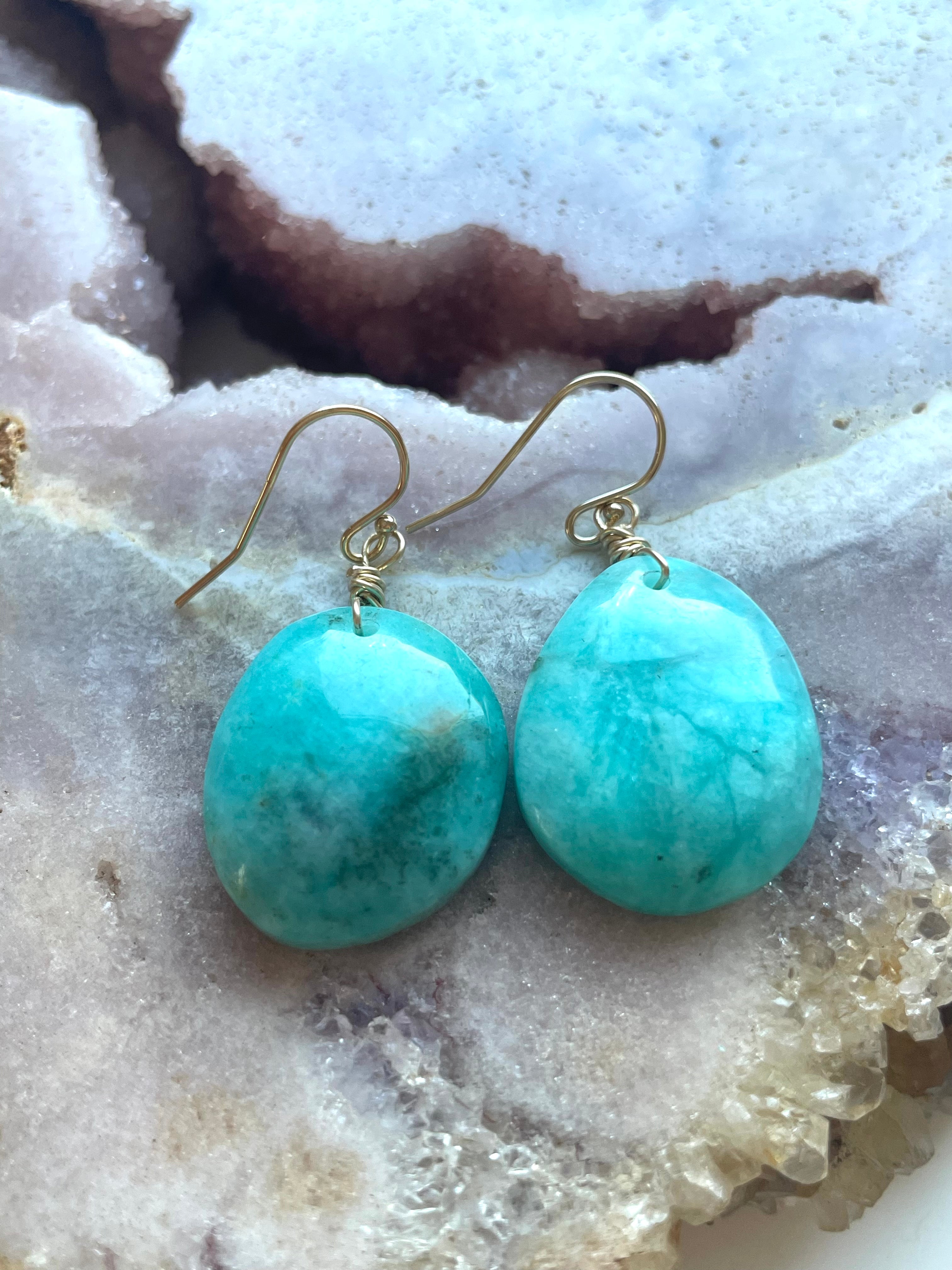Amazonite Dangle Earrings in Gold Fill - Elegant Boho Jewelry for Women, Perfect for Parties, Weddings & Everyday Wear