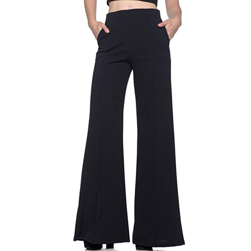 Women's High Waisted Palazzo Pants - Wide Leg Elegant Trousers for Work & Business | Comfortable Solid Color Casual Pants for Office, Travel & Everyday Wear