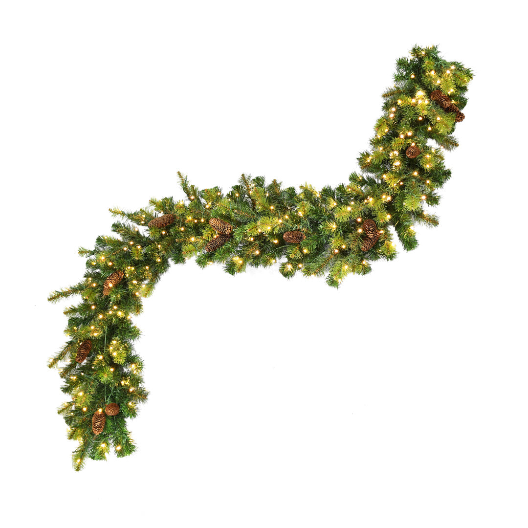 6' Pre-Lit Winter Village Mixed Pine Garland - Battery Operated LED Christmas Garland for Holiday Decor, Indoor/Outdoor Use - Perfect for Fireplace, Mantel, Staircase & Christmas Tree Decoration