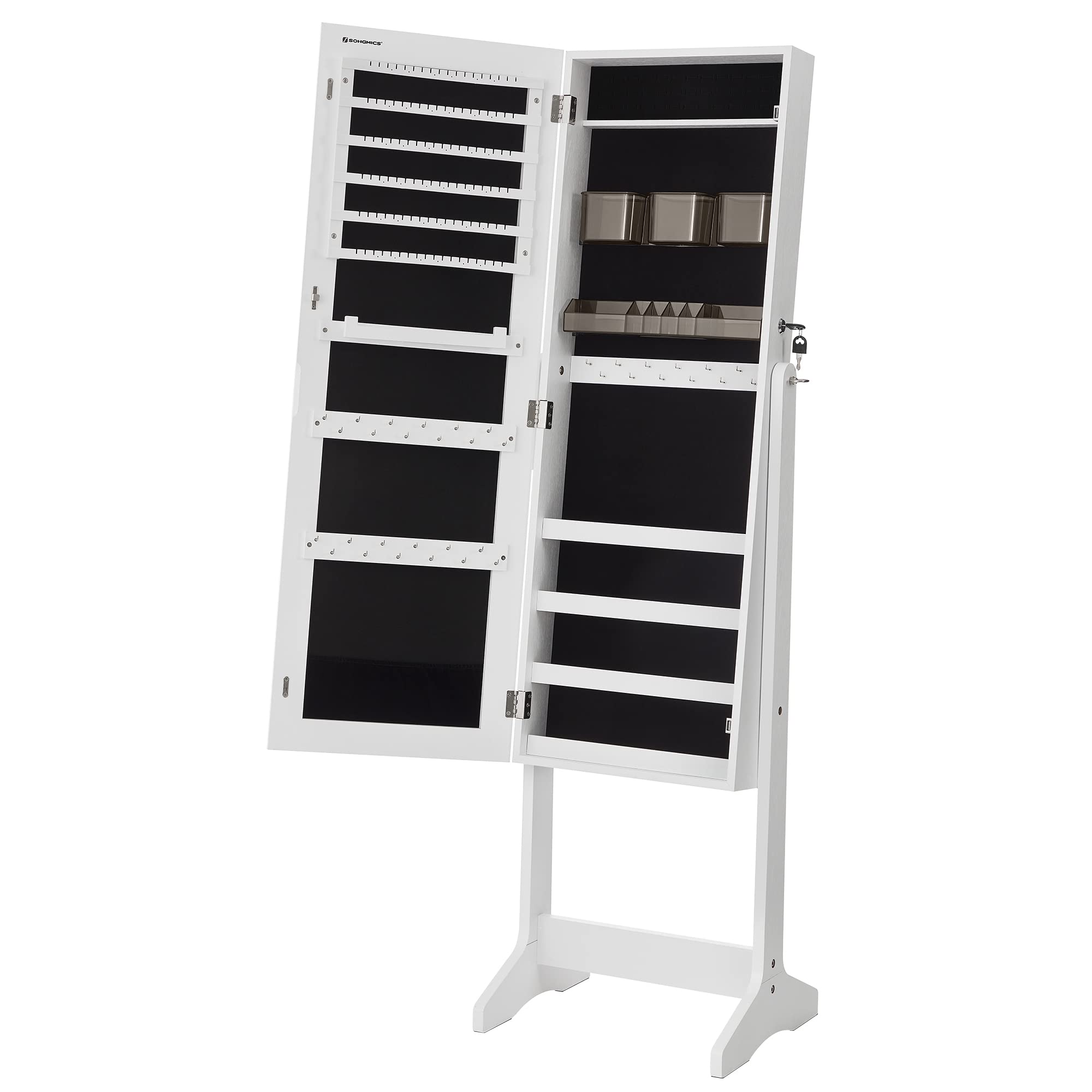 SONGMICS Jewelry Cabinet Armoire with Lock - Freestanding Jewelry Organizer with 2 Cosmetic Drawers & Full-Length Mirror - Necklace & Earring Storage - White UJJC002W01 - Perfect for Bedroom, Dressing Room & Closet Organization