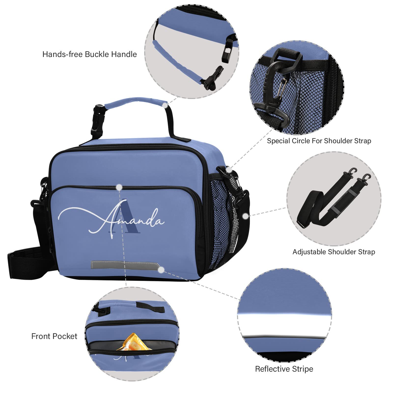 Custom Insulated Lunch Bag for Women & Students - Lightweight, Adjustable Shoulder Strap, Blue Lunch Box for Work, School, Picnic & Outdoor Activities | Perfect for Office, College, Hiking & Travel