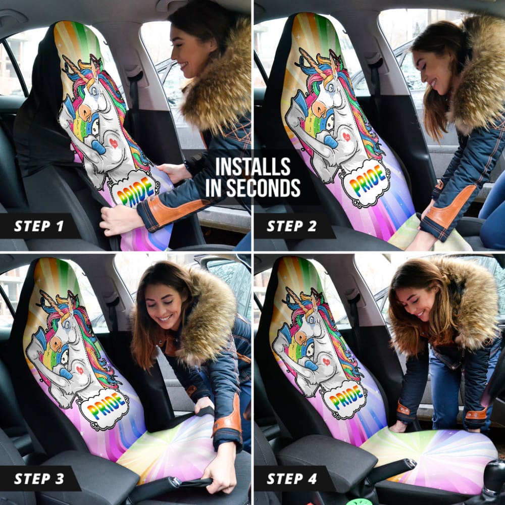 Rainbow Unicorn LGBT Pride Car Seat Covers - Waterproof & Durable Auto Accessories for LGBTQ+ Community - Perfect for Pride Parades, Road Trips & Daily Commute
