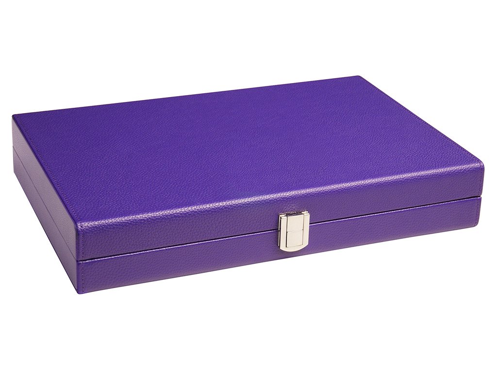 Premium 13-Inch Travel Backgammon Set - Purple Game Board with Grey Field & White/Purple Points | Portable Board Game for Camping, Beach, Picnics & Family Game Nights