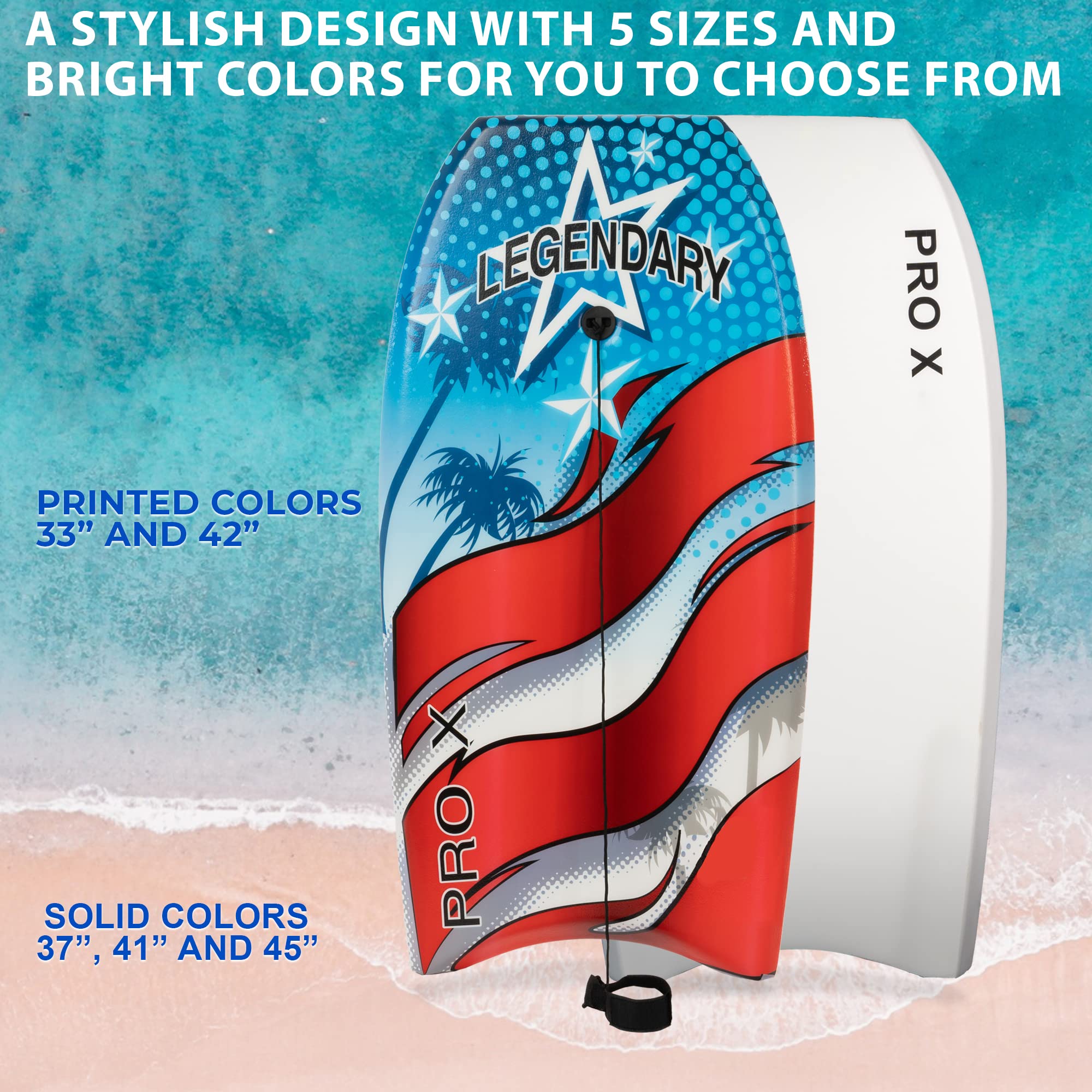 Legendary Pro X Bodyboard - Premium Hard Slick Bottom Boogie Board for Kids & Adults | Durable EPS Core & Heat Sealed Construction | Includes Leash | Perfect for Beach Waves, Surfing & Water Sports