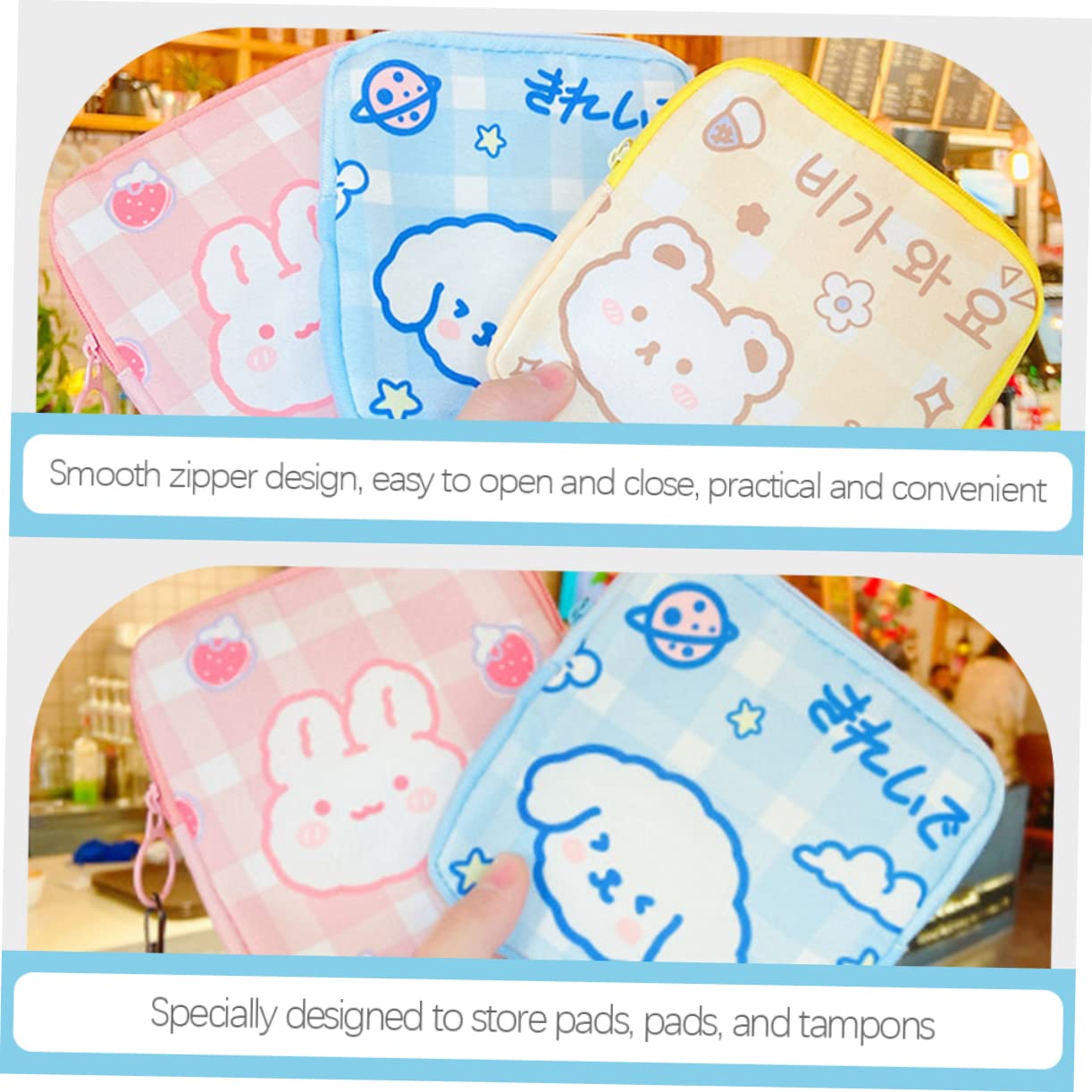 Mobestech 4-Piece Sanitary Napkin Travel Set - Cute Pouch, Storage Bag & Tampon Holder for Women | Portable Hygiene Organizer for Travel, Gym, Work & Outdoor Activities