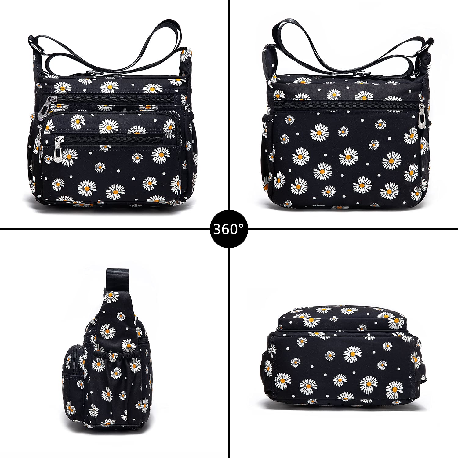 Stylish Nylon Floral Crossbody Bag for Women - Multi-Pocket Shoulder Purse with Adjustable Strap - Perfect for Travel, Shopping & Everyday Use
