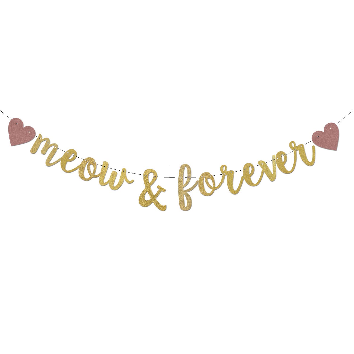 ZGMJ Golden Meow & Forever Banner - Pre-strung Cat Adoption Party Decorations, Cat Lover Bachelorette Supplies, Pet Pussycat Garland for Kitten Themed Parties - Perfect for Birthday Celebrations, Adoption Events & Bridal Showers
