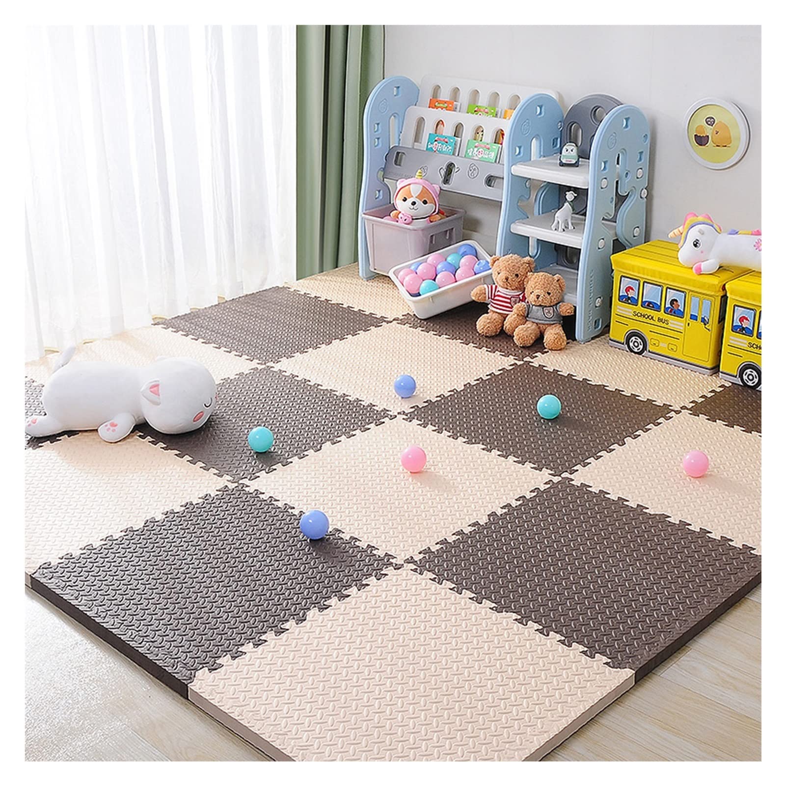 EVA Foam Interlocking Puzzle Exercise Mat - 6-Piece Non-Slip Gym Flooring Tiles for Home Workouts, Yoga & Equipment Protection (60x60x2.5cm, Color A) - Perfect for Home Gym, Playroom & Fitness Studio