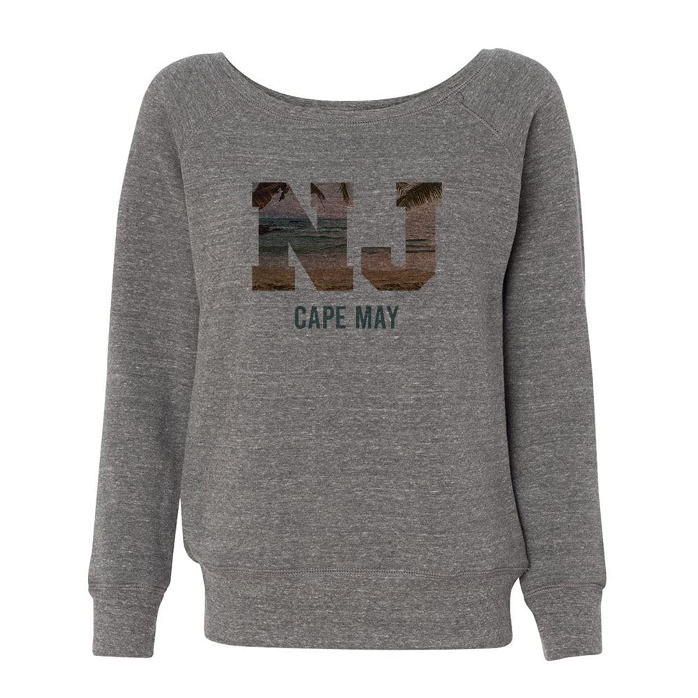 New Jersey Cape May Trip Wideneck Fitted Juniors Sweatshirt for Women - Comfortable Pullover for Travel, Beach Vacation & Casual Outings
