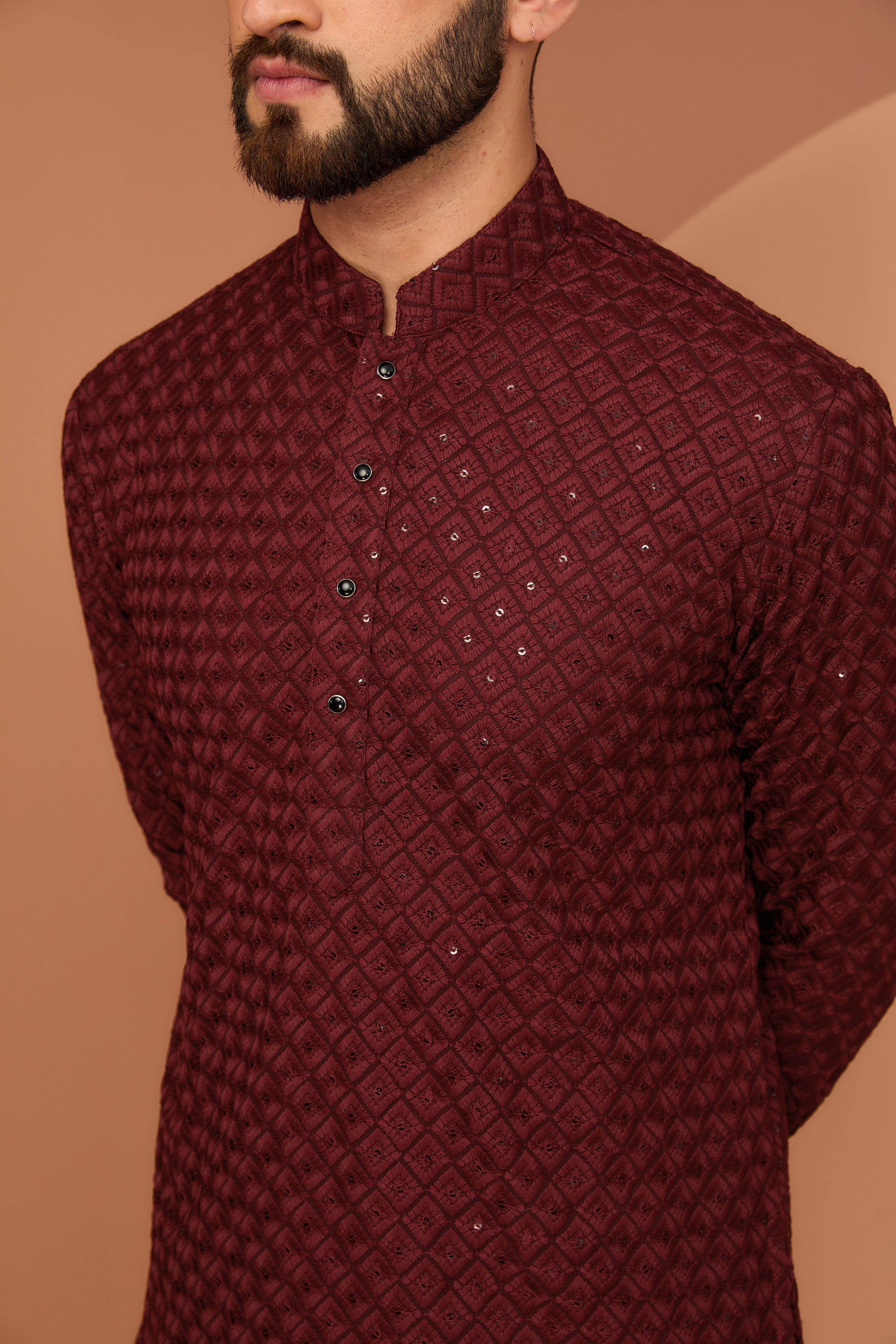 Elegant Maroon Short Chikankari Kurta with Royal Cut - Perfect for Festivals, Weddings & Casual Wear