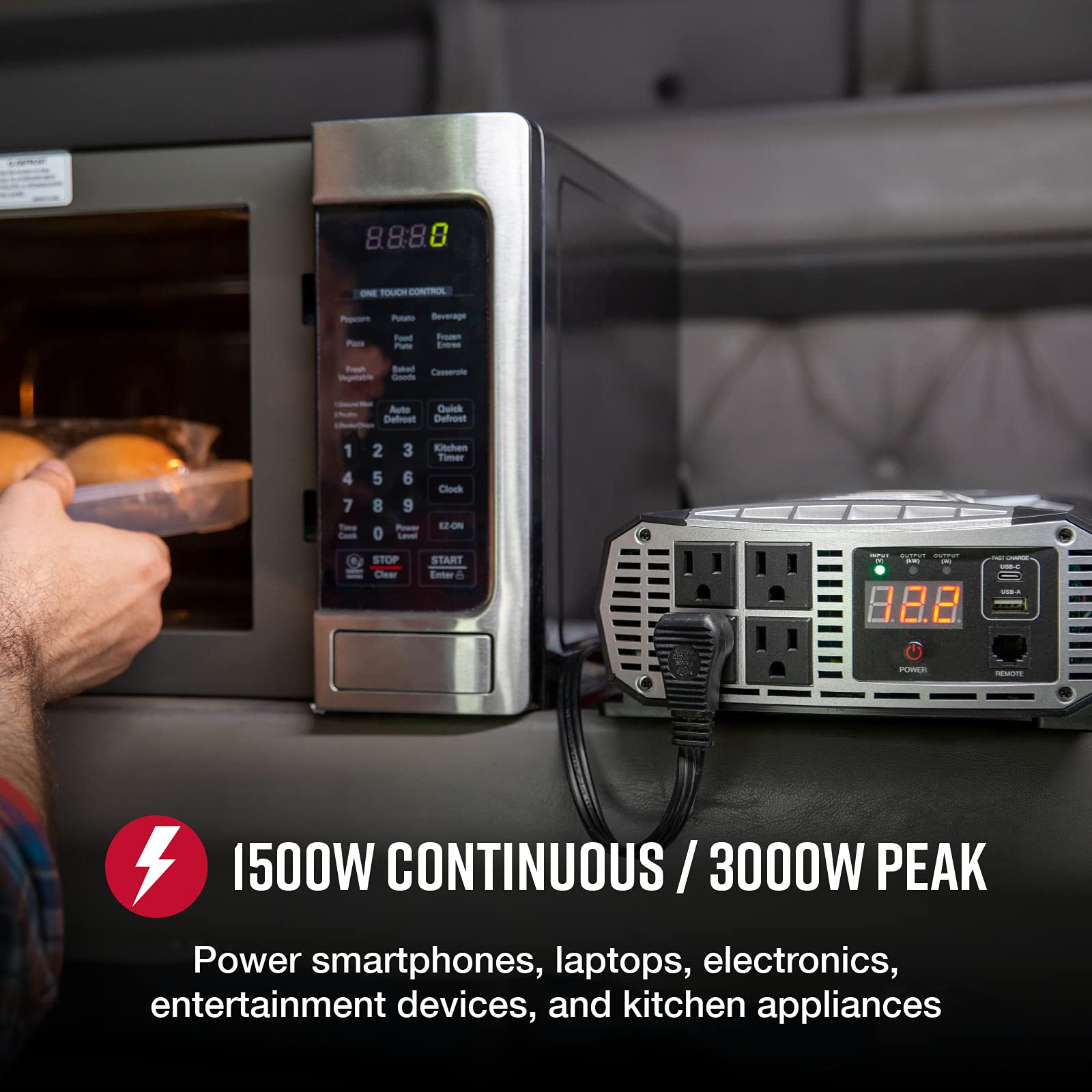 Cobra PRO 1500W Professional Grade Power Inverter - 1500 Watt Car Charger with 4 AC Outlets, 2 USB Fast Charge Ports & Remote Control (CPIALCDG1) | Perfect for Road Trips, Camping & Emergency Power Backup