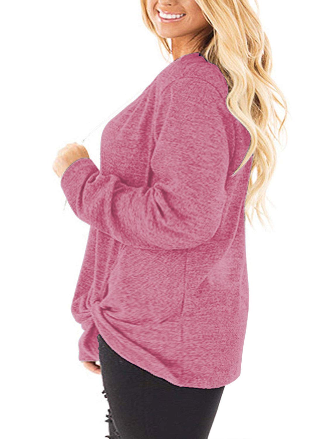 DOLNINE Women's Plus Size Knotted Tops Long Sleeve Casual Blouse - Loose Fit T-Shirt for Women | Perfect for Everyday Wear, Office & Date Night Outfits