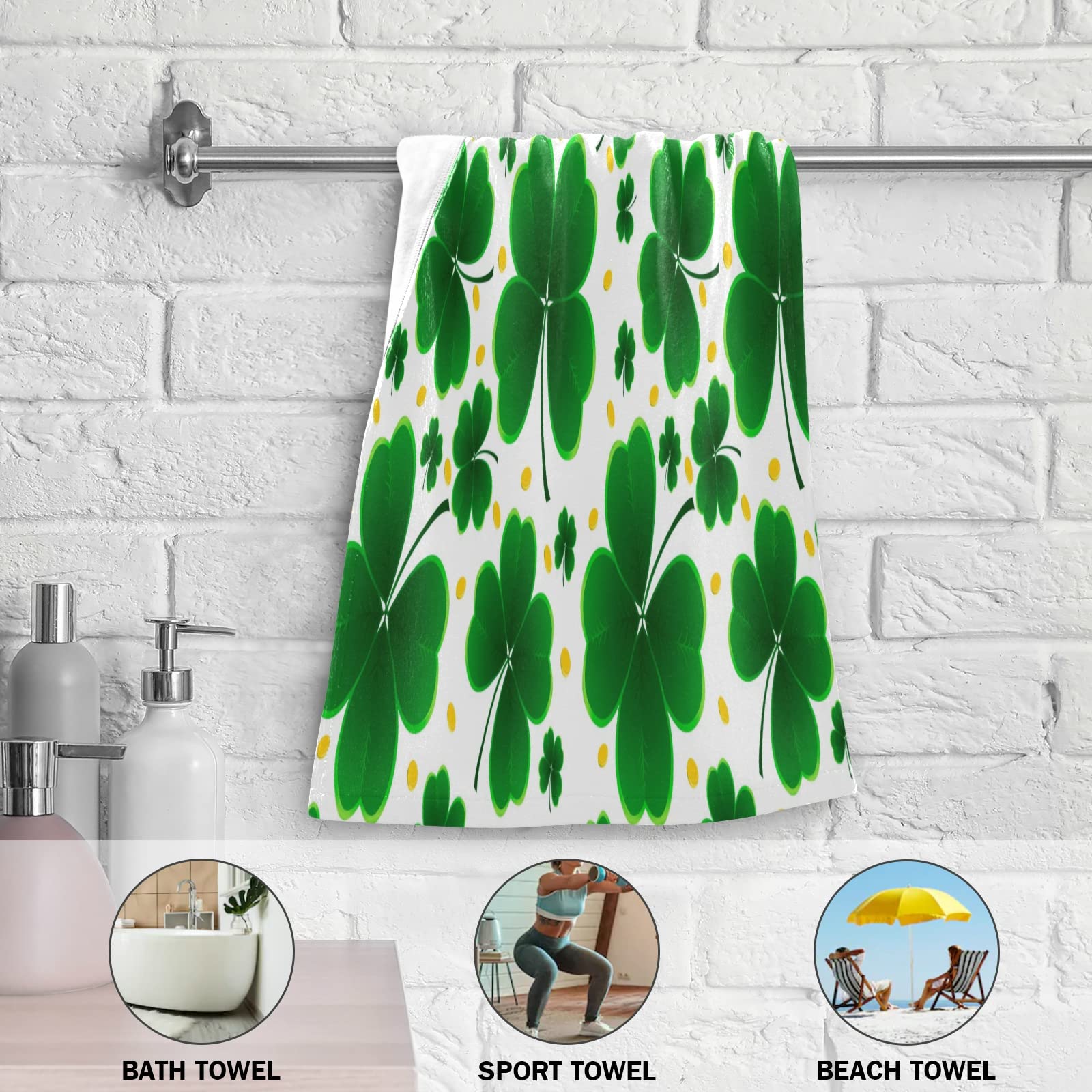 St. Patrick's Day Clover Shamrock Face Towel Set of 2 | 30x15 Inch Hand & Dish Towels for Kitchen, Bath, Beach Decor | Perfect for Irish-Themed Parties & Home Styling