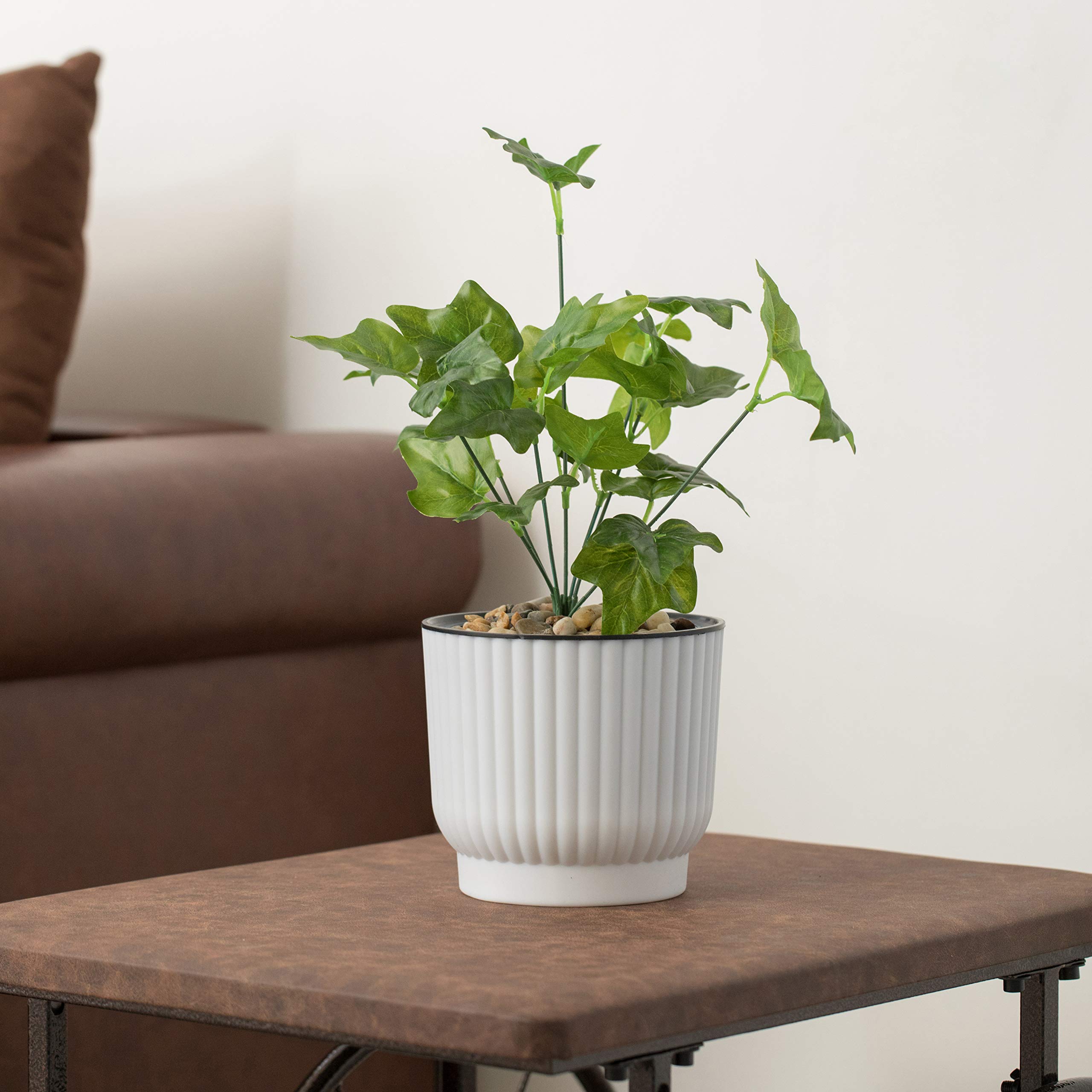 Gardenised 6-Pack Self-Watering White Flower Pots - Indoor/Outdoor Planters with Drainage Holes for Home Decor, Balcony, Office & Garden Use
