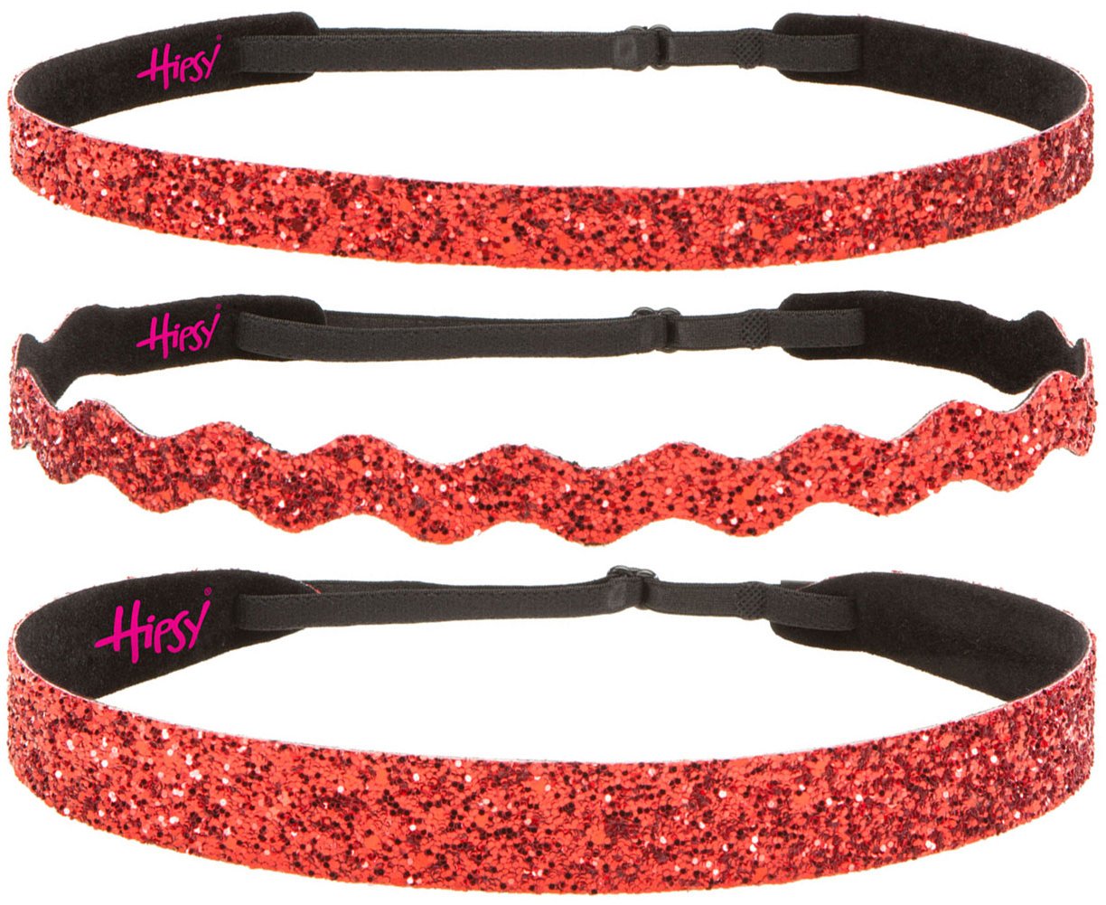 Sparkly Bling Mixed 3pk Adjustable No-Slip Headbands for Women, Girls & Teens - Petite Size - Perfect for Sports, Workouts, School & Everyday Fashion (Bling Glitter Mixed Red)