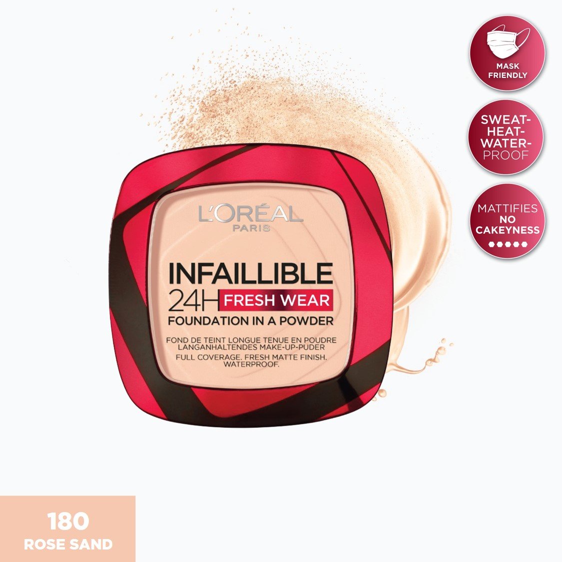L'Oreal Paris Infallible Fresh Wear 24HR Powder Foundation - Lightweight, Long-Lasting Matte Finish for All-Day Wear | Perfect for Oily Skin & Everyday Makeup Routine