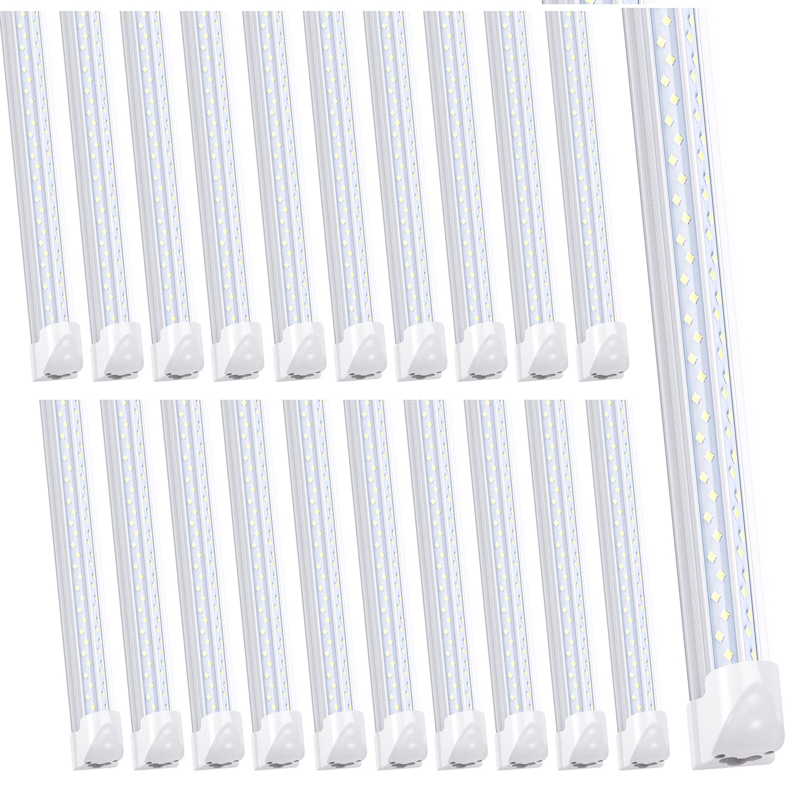 8FT 120W T8 Integrated LED Shop Lights - 4 Rows 6000K Daylight White, 96 Inch V-Shaped Linkable Warehouse Lighting, Plug & Play Fluorescent Tube Replacement (20-Pack) - Perfect for Garages, Workshops, Retail Stores & Industrial Spaces - Ships from USA