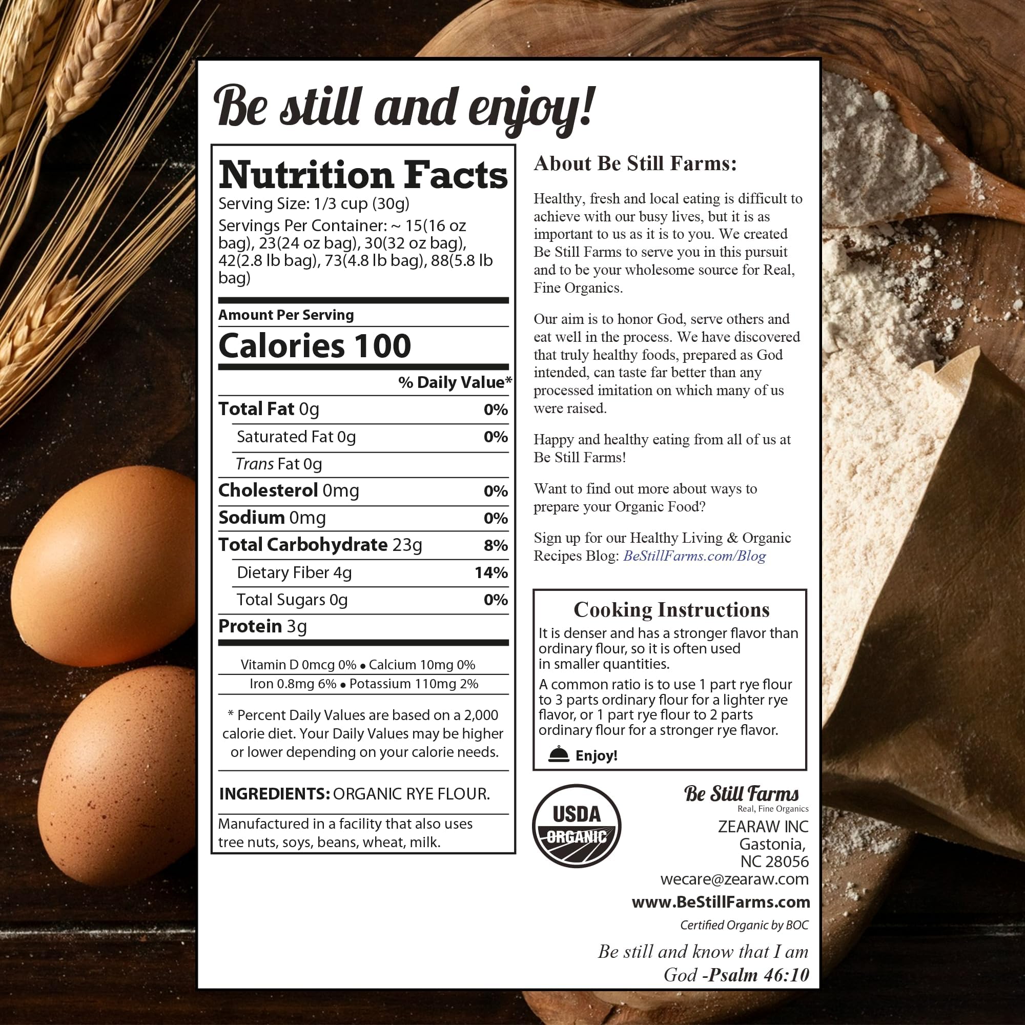 Organic Rye Flour for Bread Baking - 2.8 lb Bulk Bag | 100% Whole Grain USA Grown Rye | USDA Certified, Vegan & Non-GMO | Perfect for Bread Machines, Pumpernickel & Artisan Loaves | Ideal for Home Bakers & Healthy Baking