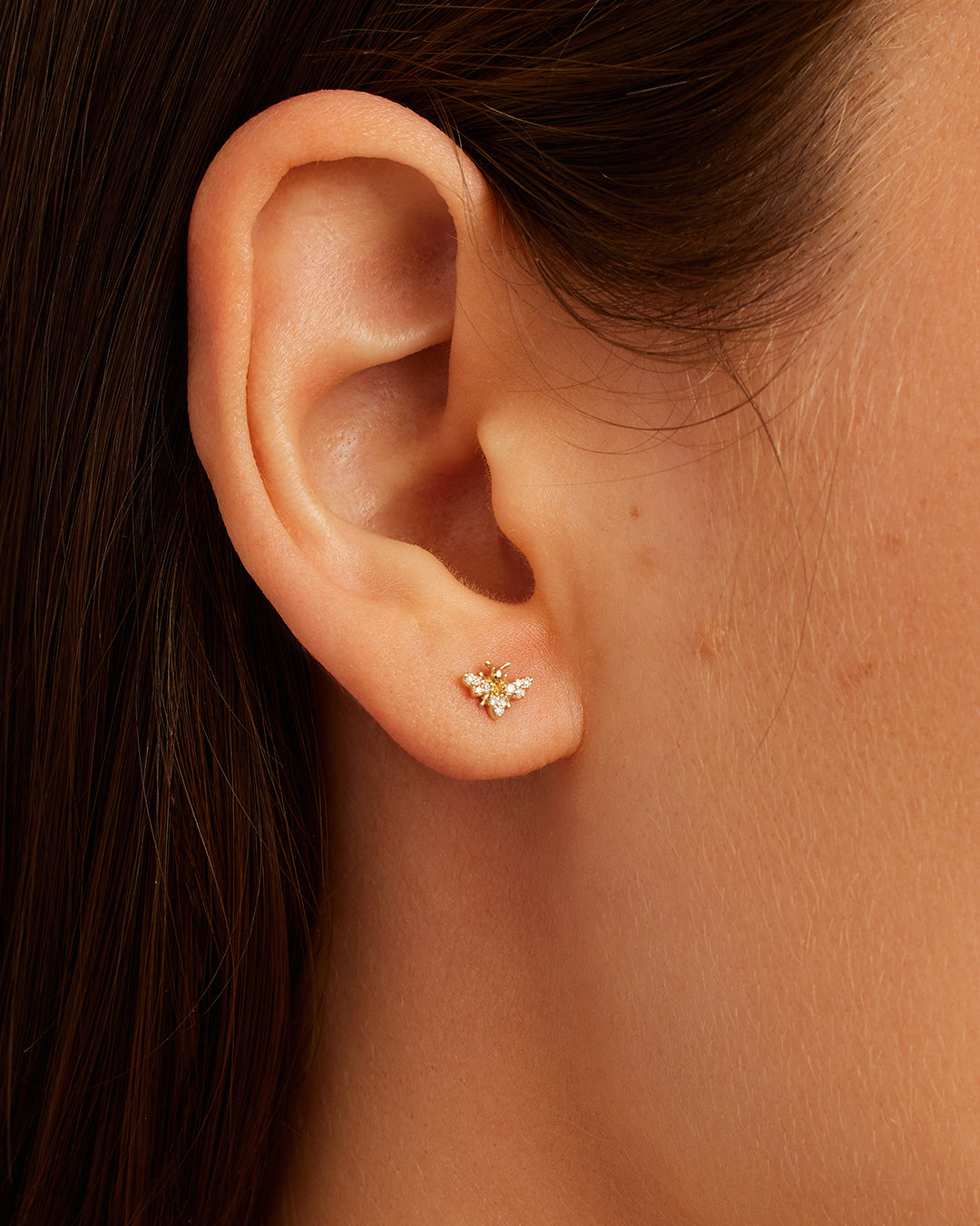 Diamond Bee Single Stud Earrings - 14K Gold Plated CZ Stud Earrings for Women | Perfect for Everyday Wear, Parties & Gifts