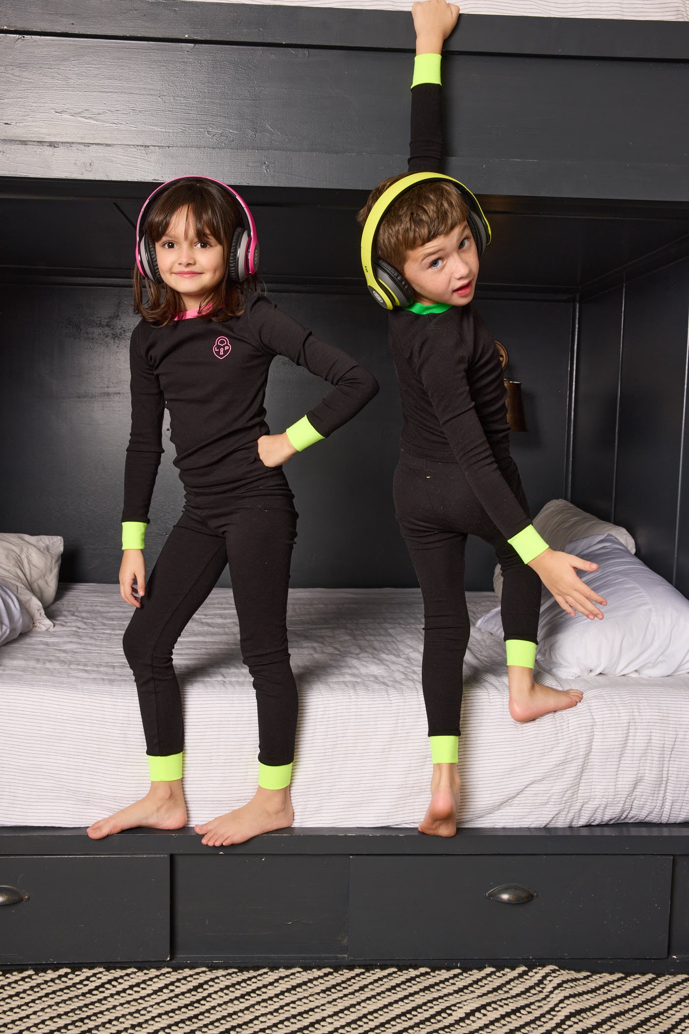 Little Parni Heart Lock Neon Black/Pink Cuff Pajamas - Soft & Cozy Sleepwear for Women, Perfect for Valentine's Day Gifts, Sleepovers & Relaxing at Home