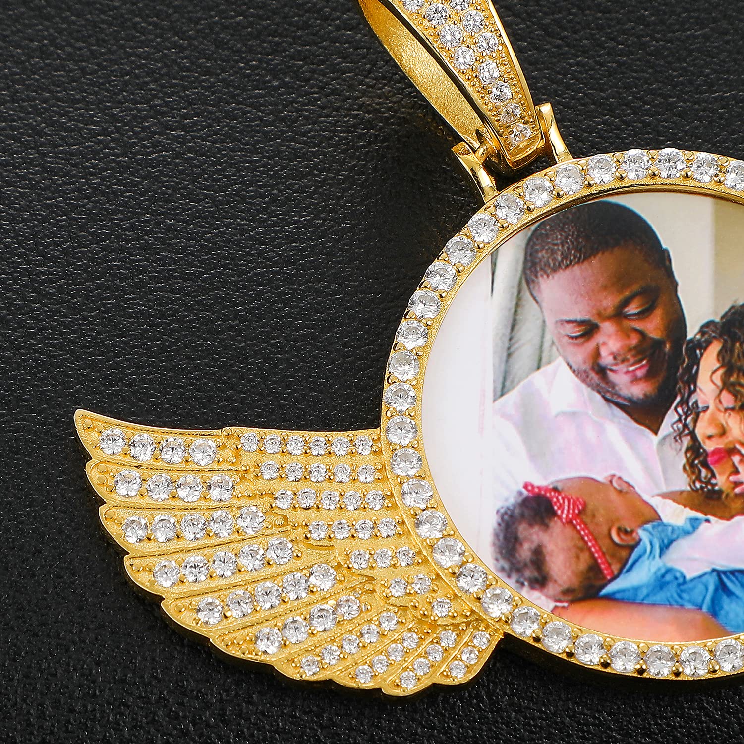 925 Sterling Silver Custom Photo Necklace with Wings - Personalized Memorial Pendant for Women & Men - Hip Hop Jewelry with Image - Iced Out Picture Chain - Perfect Gift for Anniversaries, Birthdays & Memorials (Includes Gift Box)