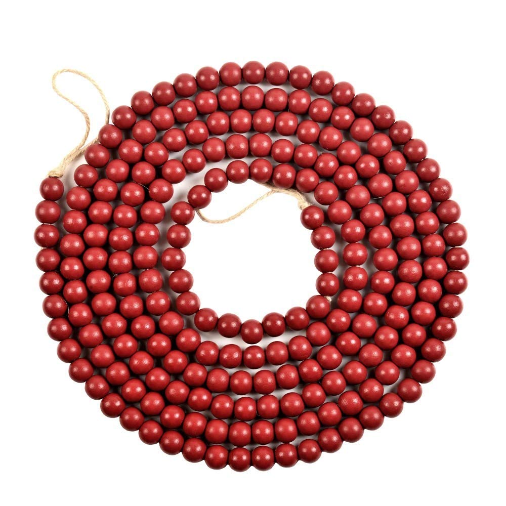REOVE Christmas Wooden Bead Garland - 9ft Bright Red Wood Bead Rope for Holiday Tree Decorations, Xmas Party, Fireplace & Home Décor (Dark Red)