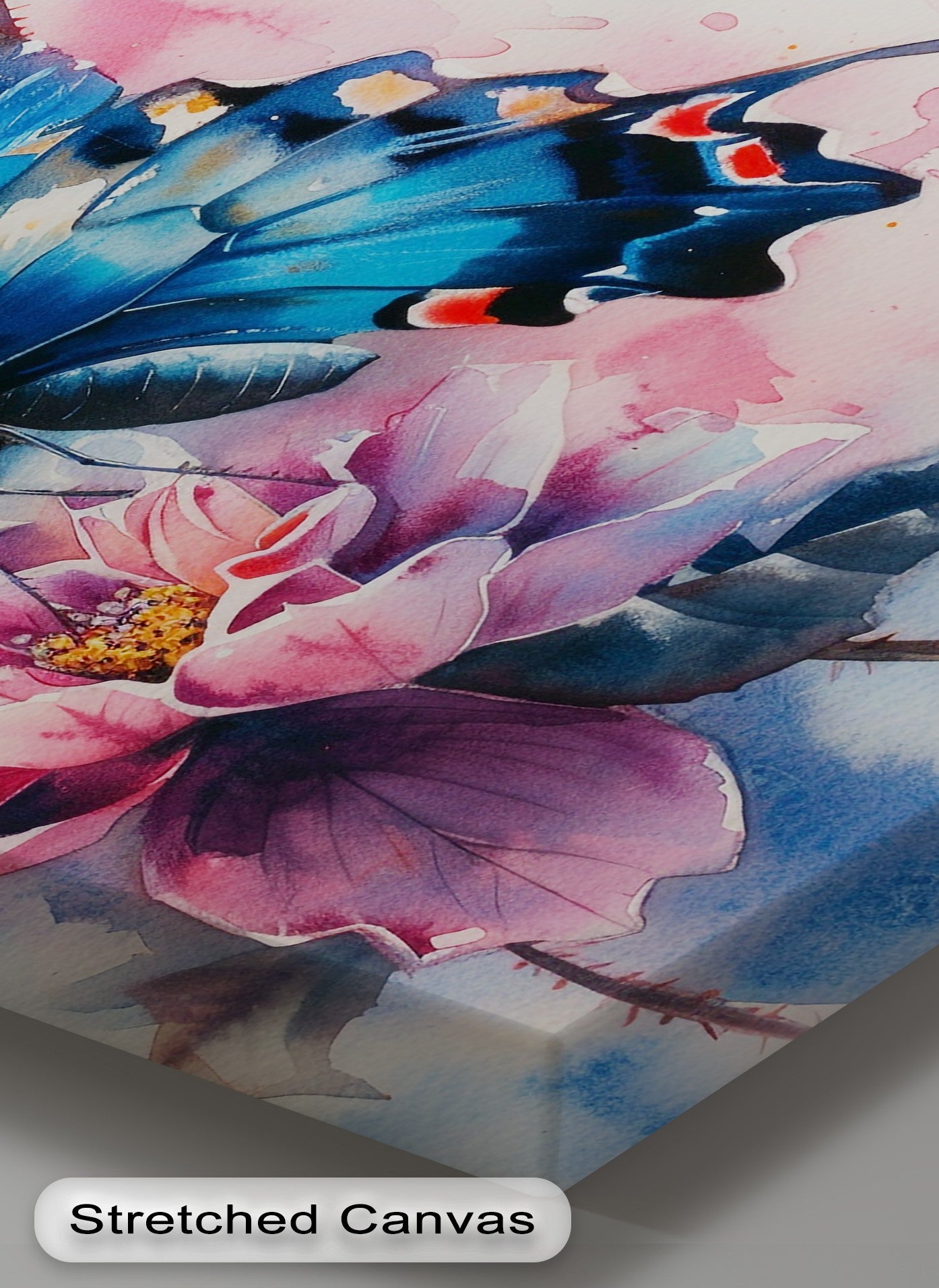 Blue Grace – Butterfly on Bloom Animal Canvas Print Wall Art – Perfect for Living Room, Bedroom & Office Decor